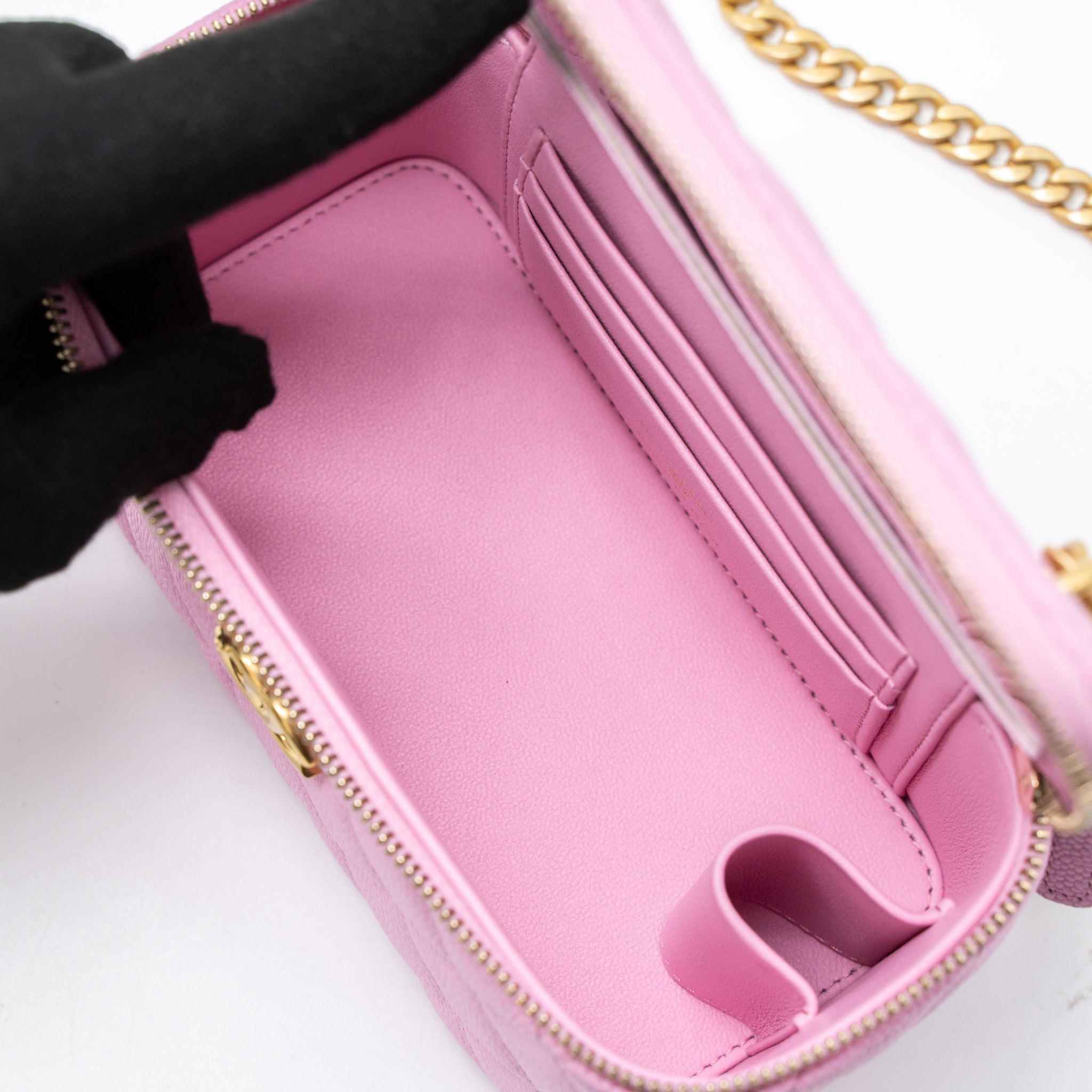 CHANEL 23P COCO LOVE LONG VANITY WITH CHAIN CAVIAR PINK GHW (MICROCHIP)