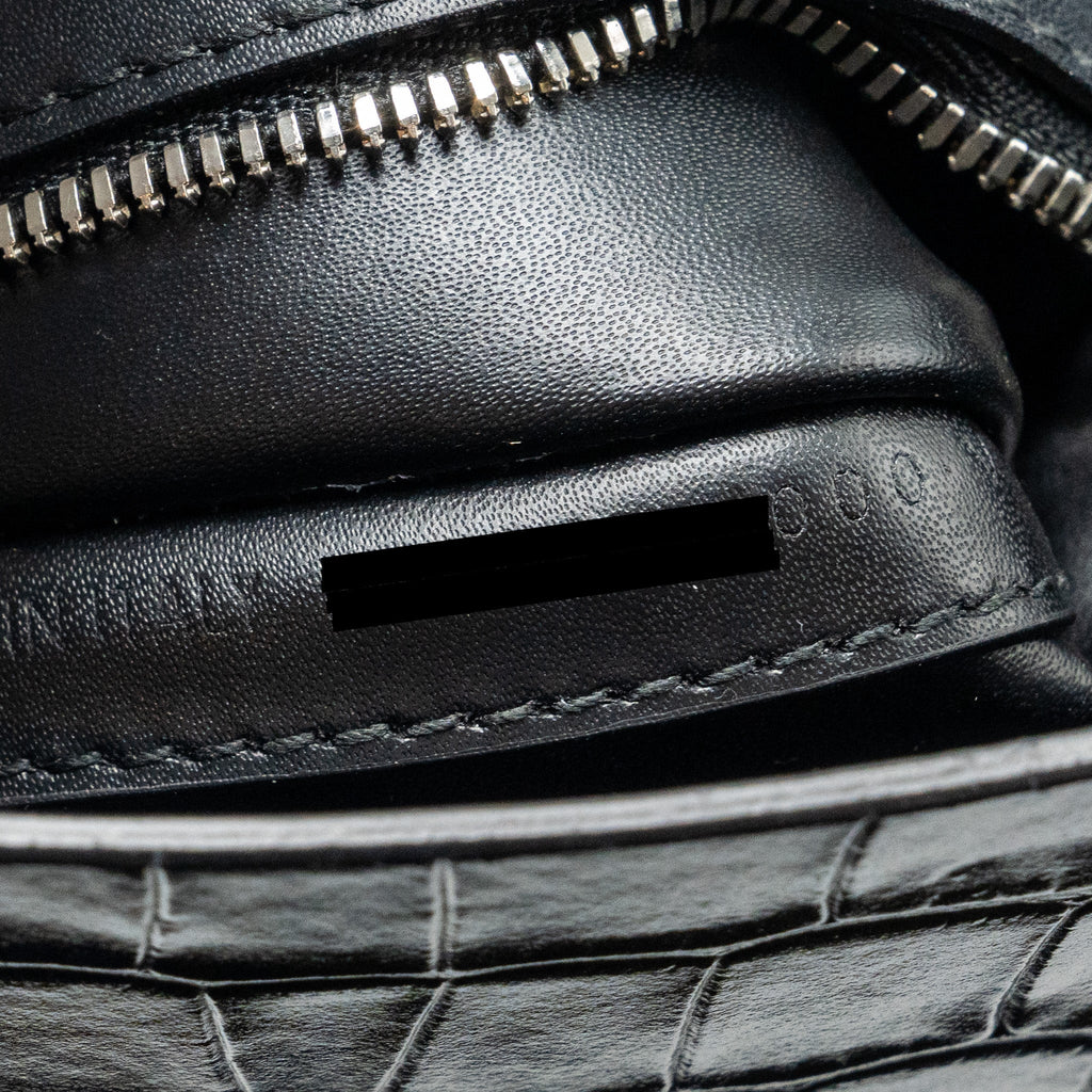 BALENCIAGA XXS EVERYDAY TOTE BAG CROC-EMBOSSED CALFSKIN BLACK SHW
