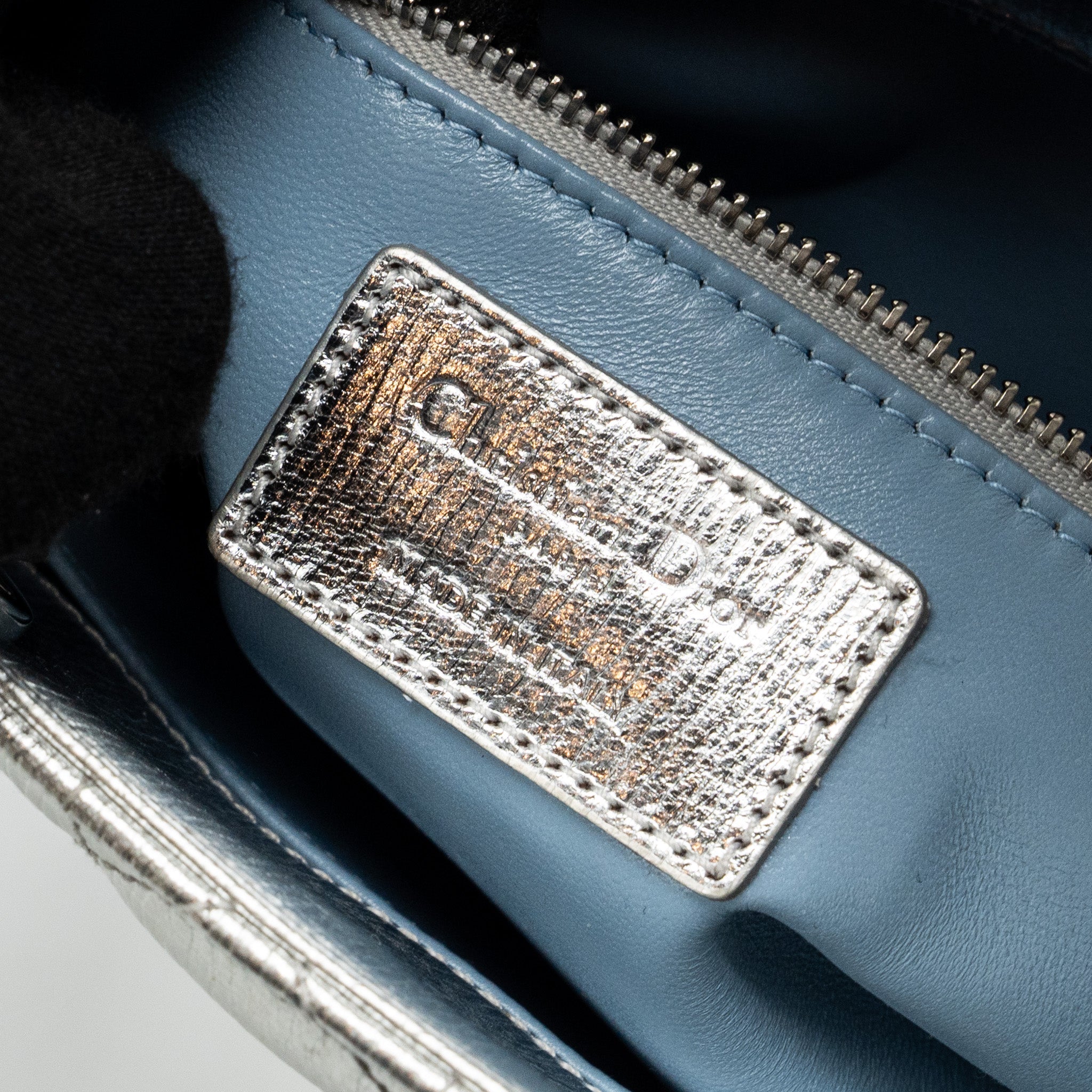 DIOR SMALL MY ABC LADY DIOR CANNAGE CALFSKIN METALLIC SILVER SHW