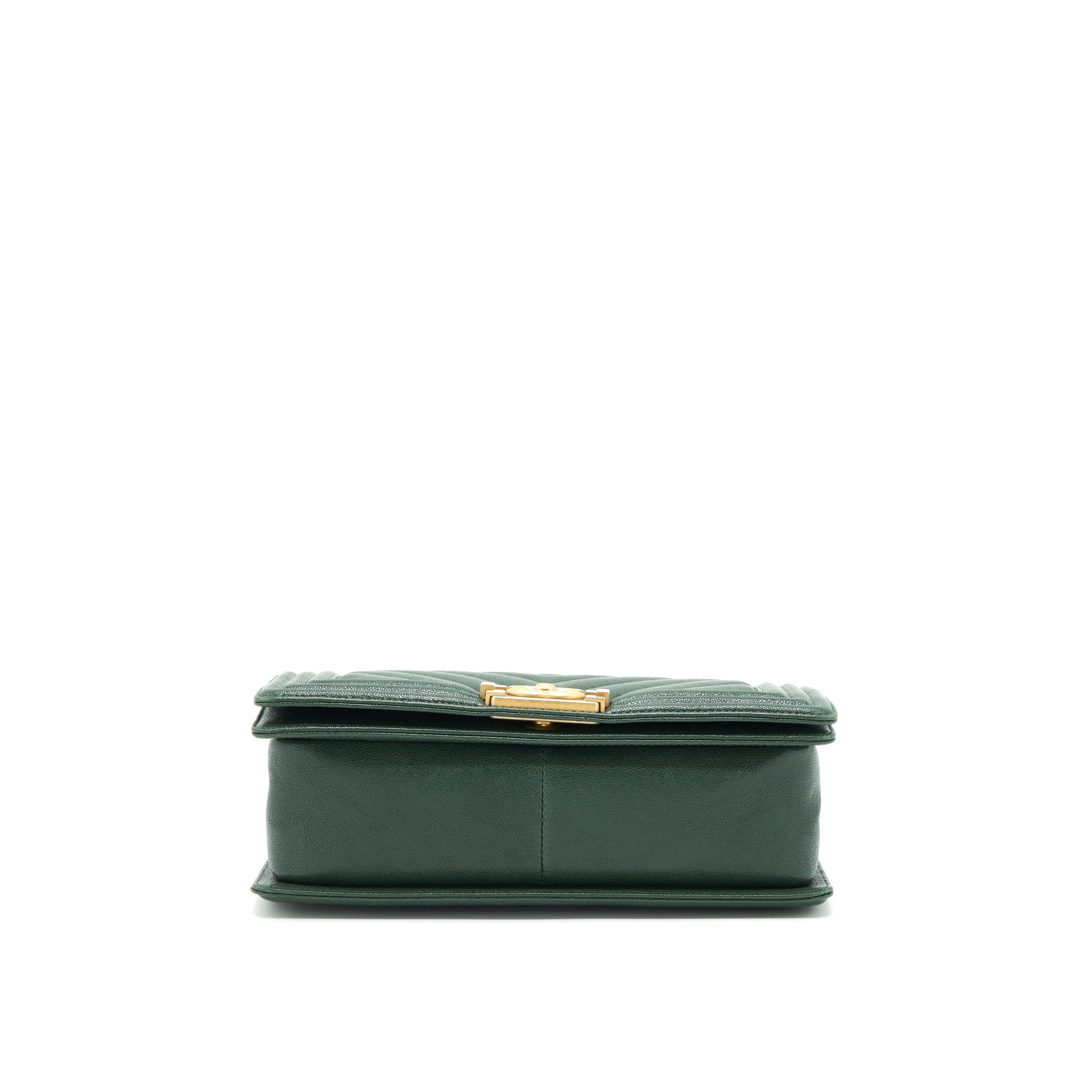 CHANEL CHEVRON MEDIUM BOY BAG CAVIAR GREEN BRUSHED GHW