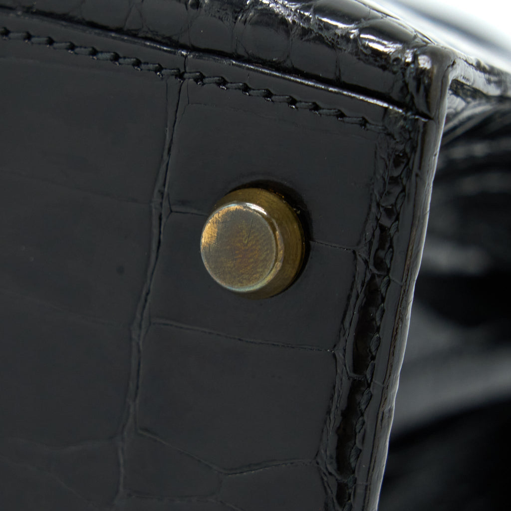 HERMES VINTAGE KELLY 28 ALLIGATOR BLACK GHW