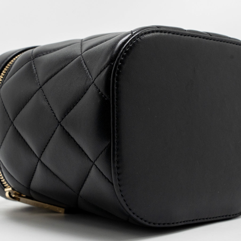 CHANEL TRENDY CC ROUND VANITY CASE CROSSBODY BAG LAMBSKIN BLACK LGHW