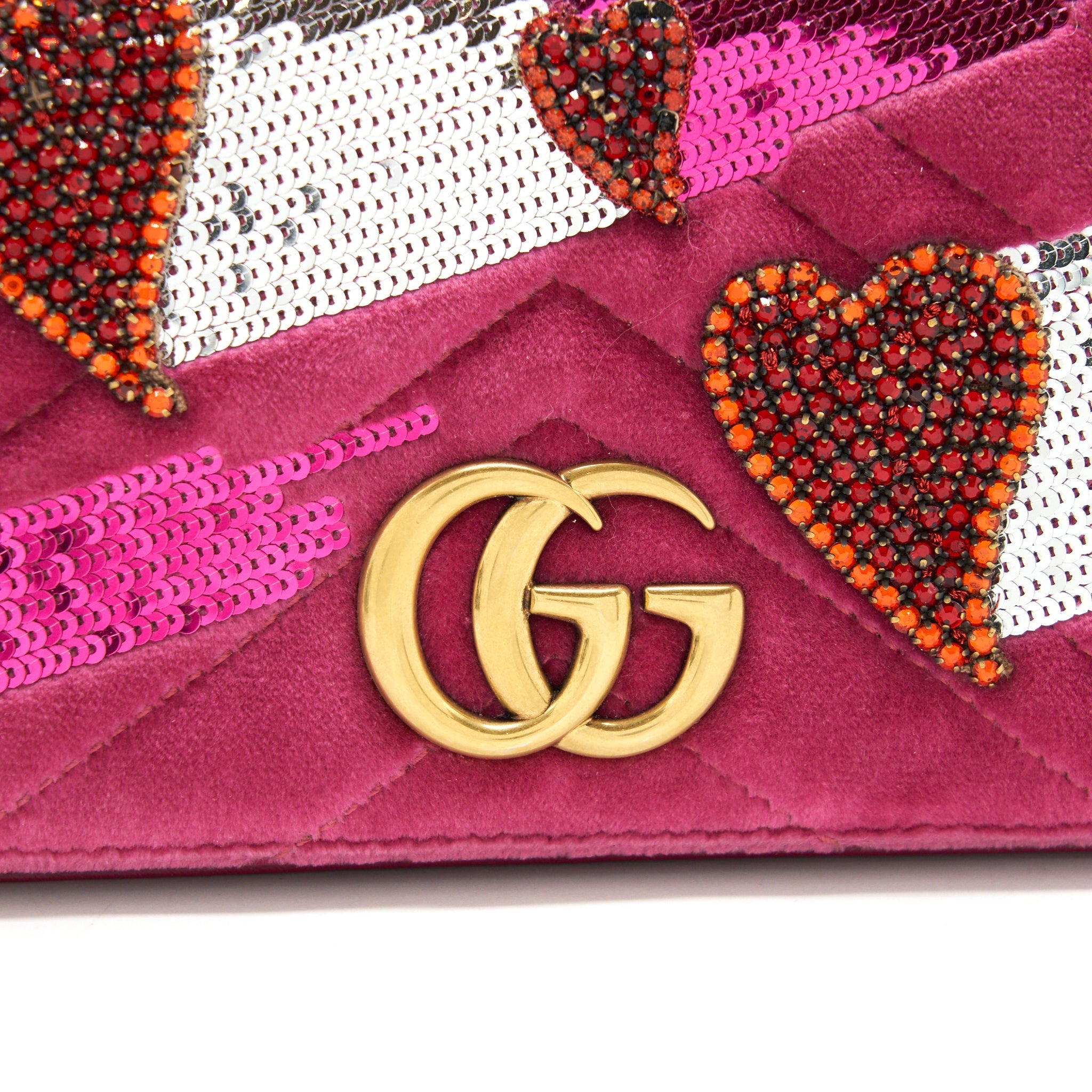 GUCCI VELVET WALLET WITH CHAIN PINK GHW LIMITED EDITION