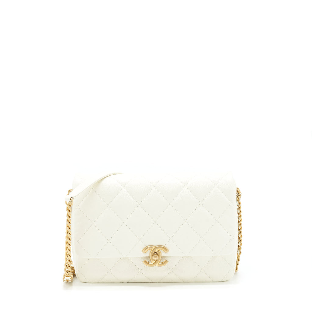 CHANEL 22S MELODY MEDIUM FLAP BAG CAVIAR WHITE GHW (MICROCHIP)