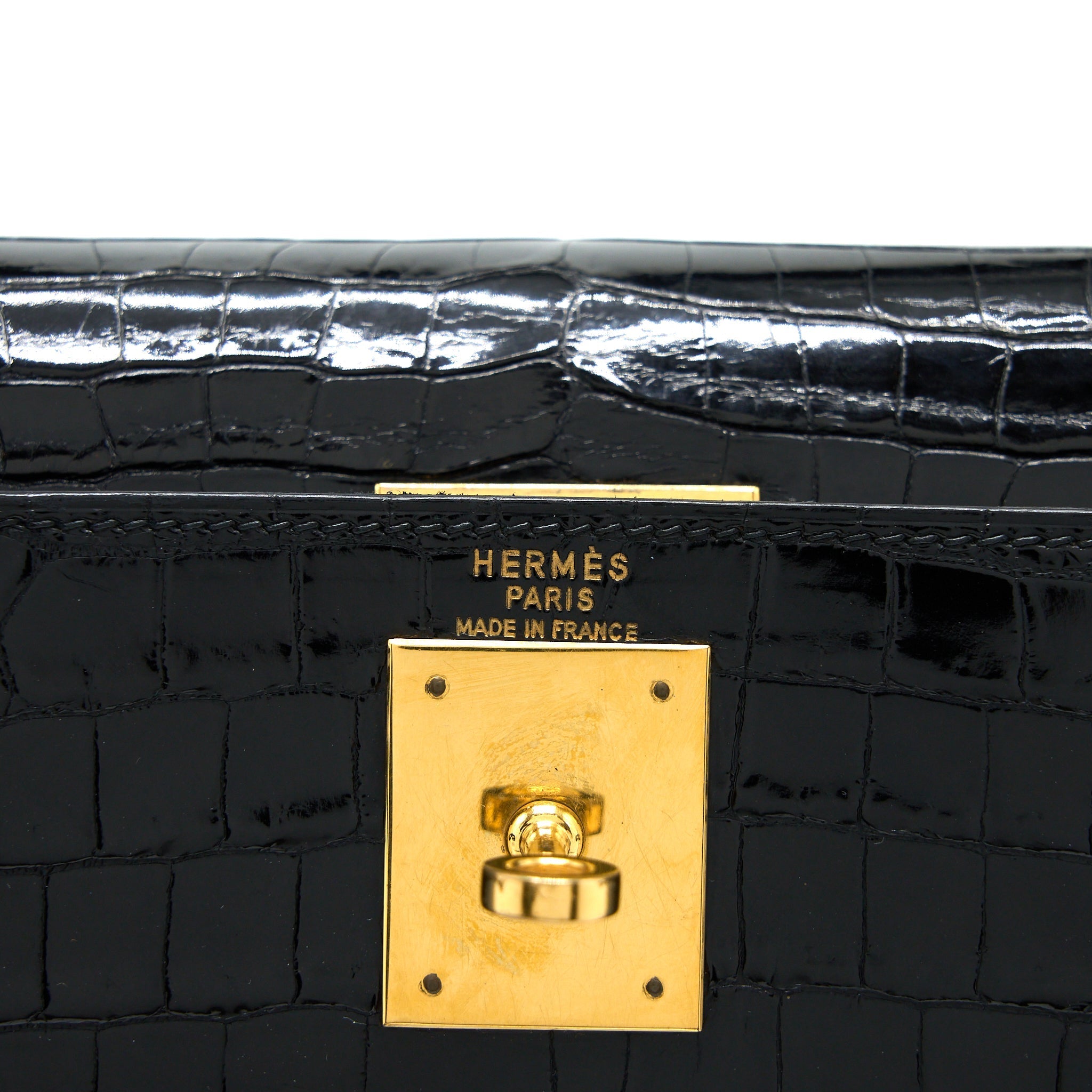 HERMES VINTAGE KELLY 28 ALLIGATOR BLACK GHW