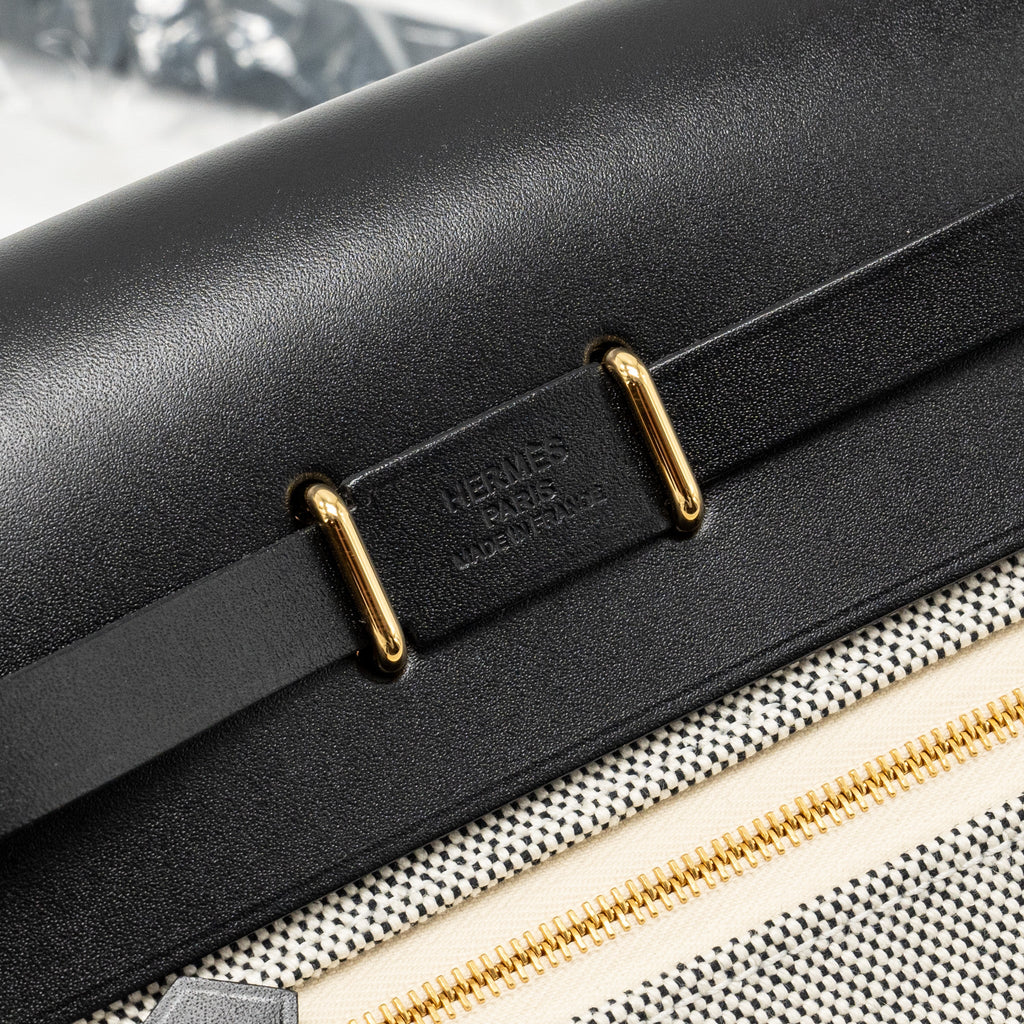 HERMES HERBAG MINI CANVAS/COWHIDE BLACK ECRU GHW
