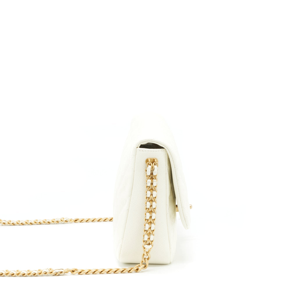 CHANEL 22S MELODY MEDIUM FLAP BAG CAVIAR WHITE GHW (MICROCHIP)