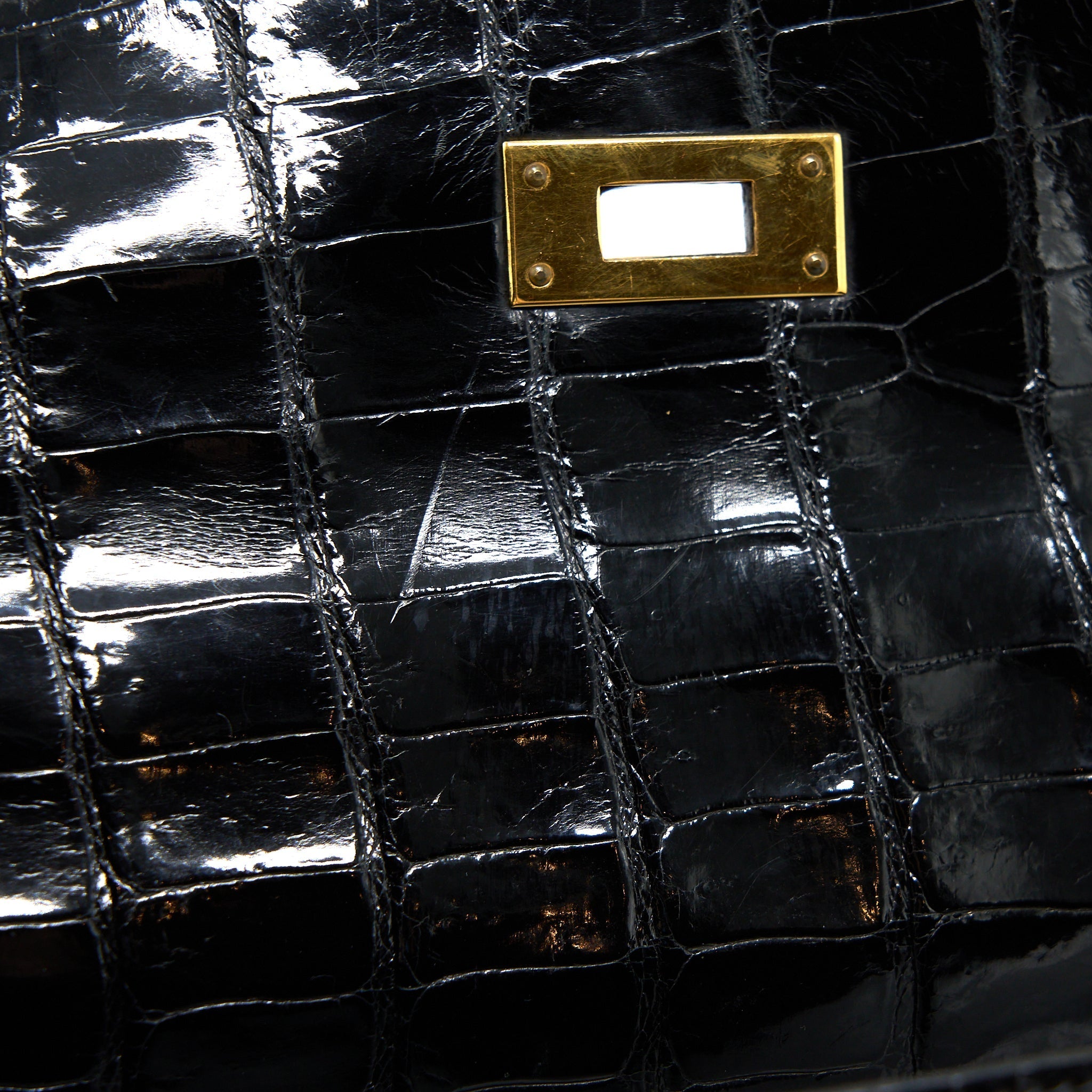 HERMES VINTAGE KELLY 28 ALLIGATOR BLACK GHW