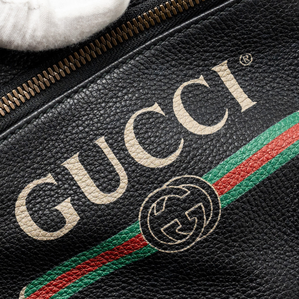 GUCCI MINI PRINT BELT BAG CALFSKIN BLACK GHW