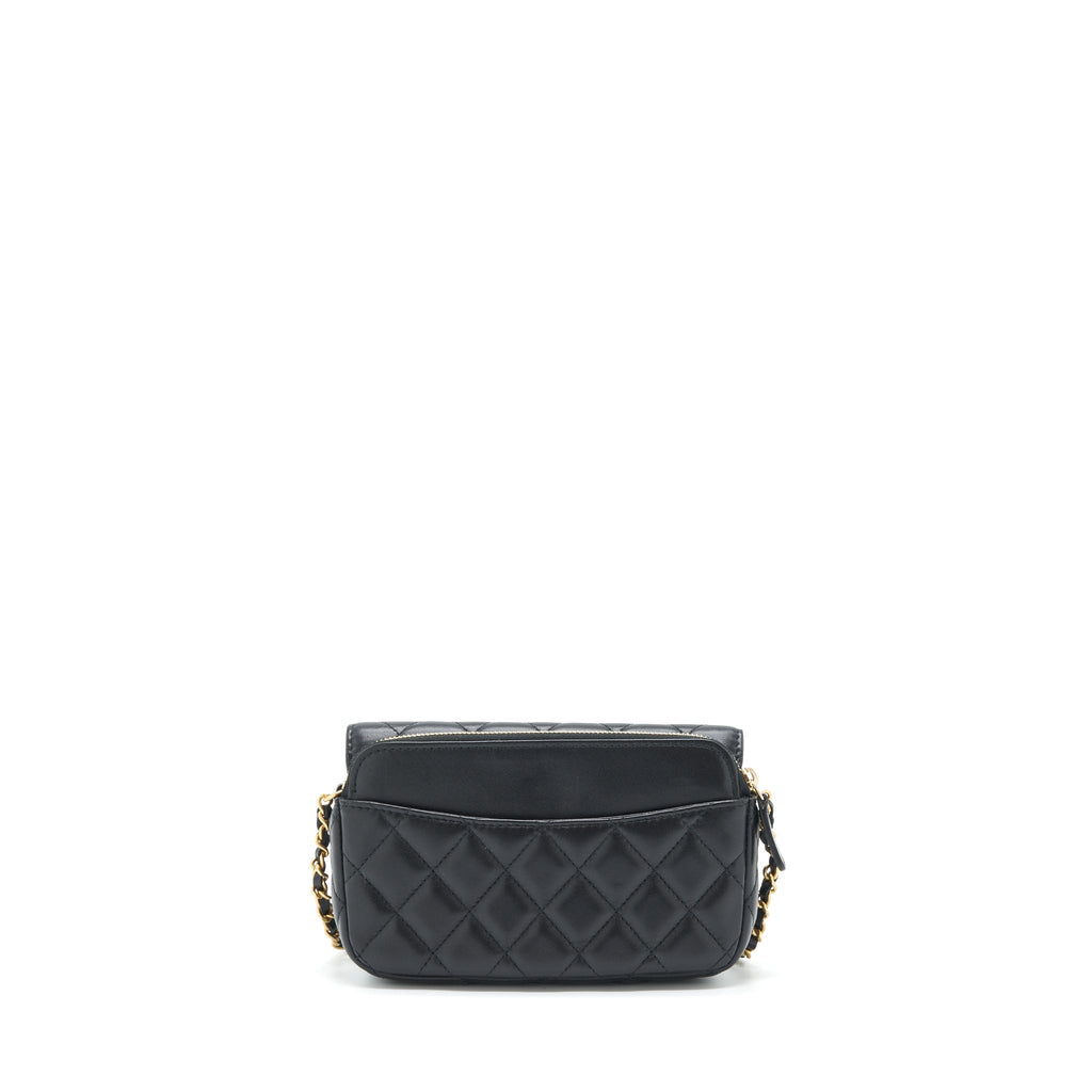 CHANEL LIMITED CHARM DOUBLE LAYER MINI CHAIN BAG LAMBSKIN BLACK GHW