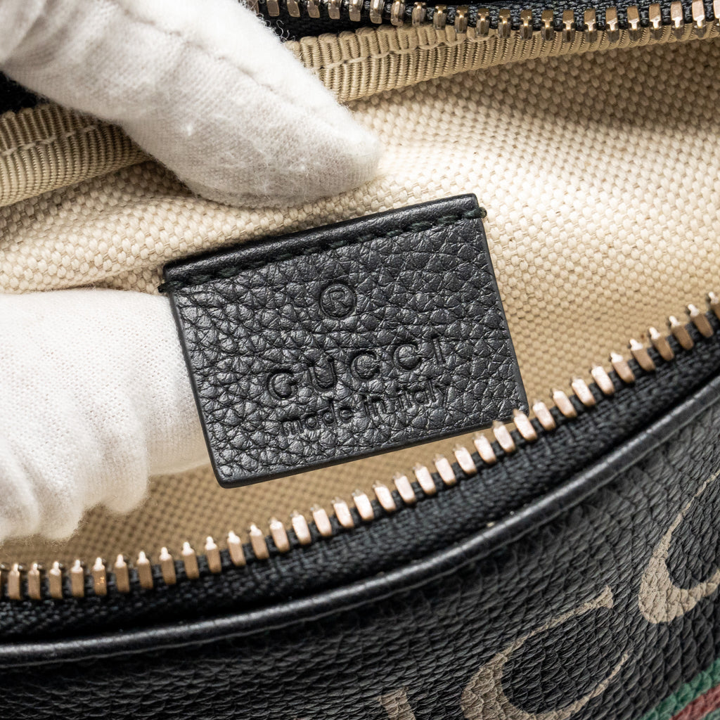 GUCCI MINI PRINT BELT BAG CALFSKIN BLACK GHW