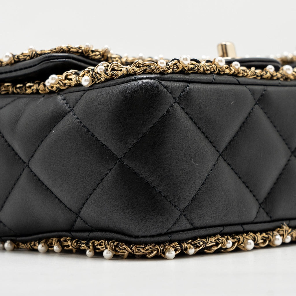 CHANEL PEARL DETAILED EDGE MINI FLAP BAG LAMBSKIN BLACK LGHW (MICROCHIP)