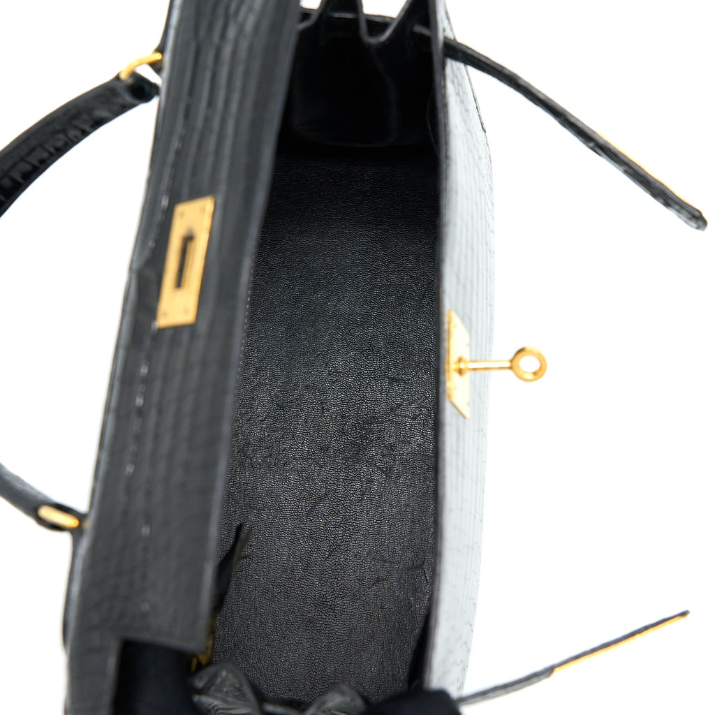 HERMES VINTAGE KELLY 28 ALLIGATOR BLACK GHW