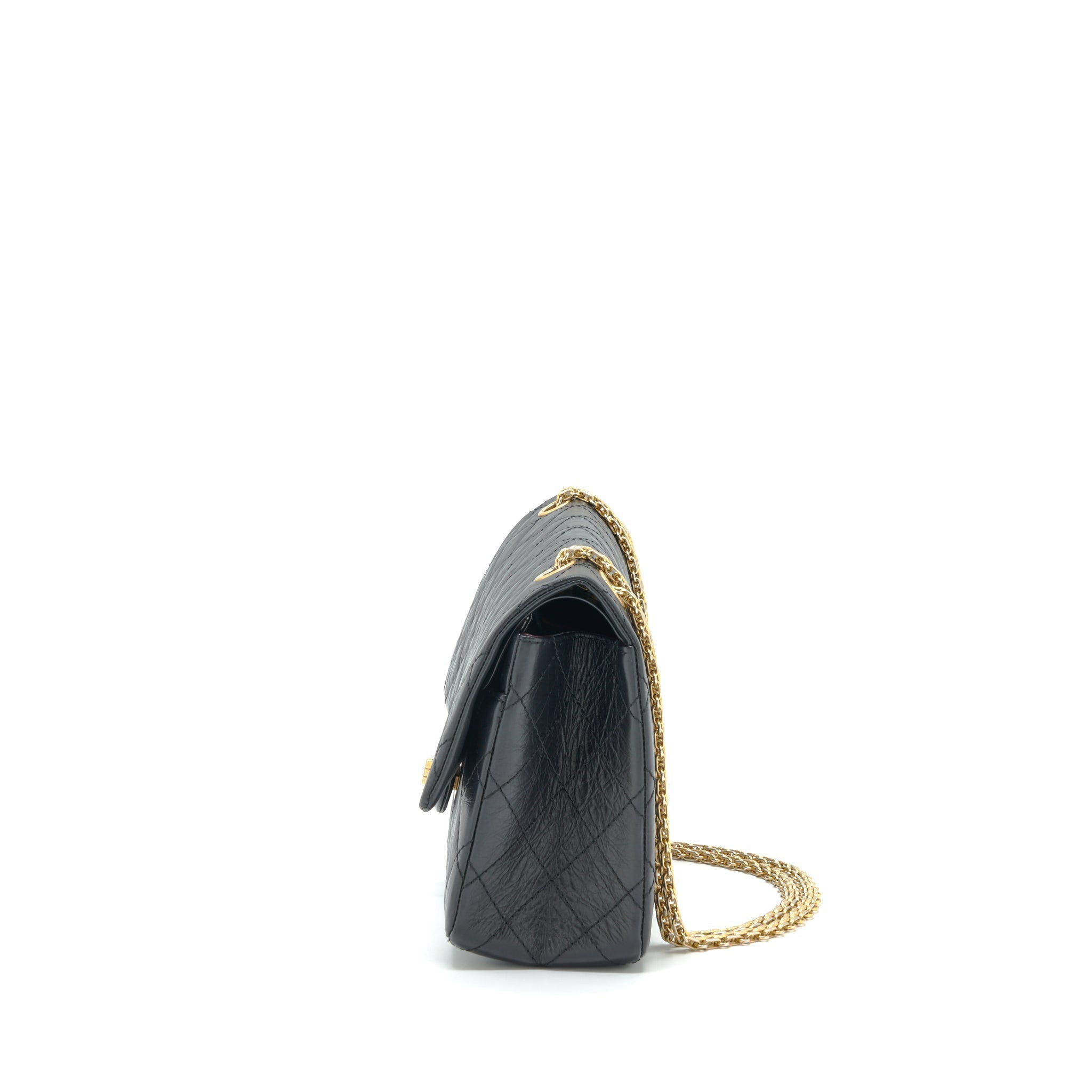 CHANEL 2.55 226 REISSUE MEDIUM DOUBLE FLAP BAG CALFSKIN BLACK RUTHENIUM GOLD HARDWARE