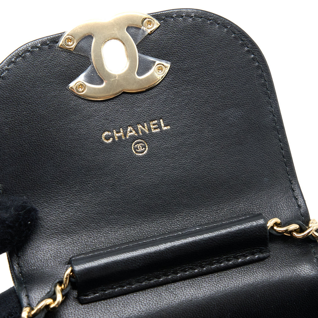 CHANEL FLAP PHONE POUCH WITH CHAIN BLACK LAMBSKIN GHW