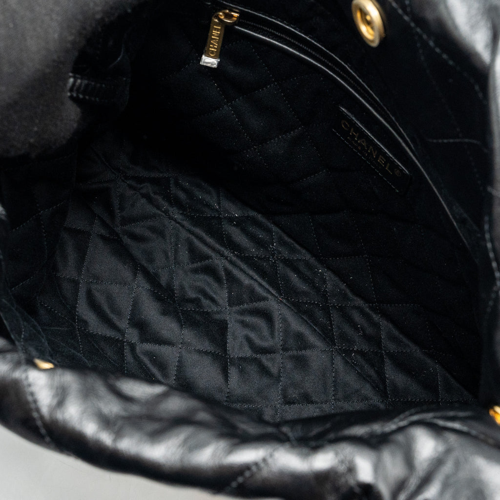 CHANEL SMALL 22 BAG CALFSKIN BLACK WITH GHW (MICROCHIP)