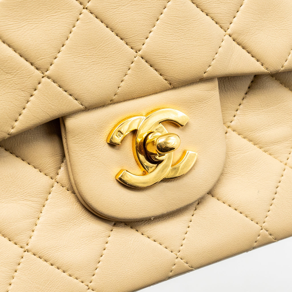 CHANEL VINTAGE SMALL CLASSIC FLAP BAG LAMBSKIN BEIGE GHW
