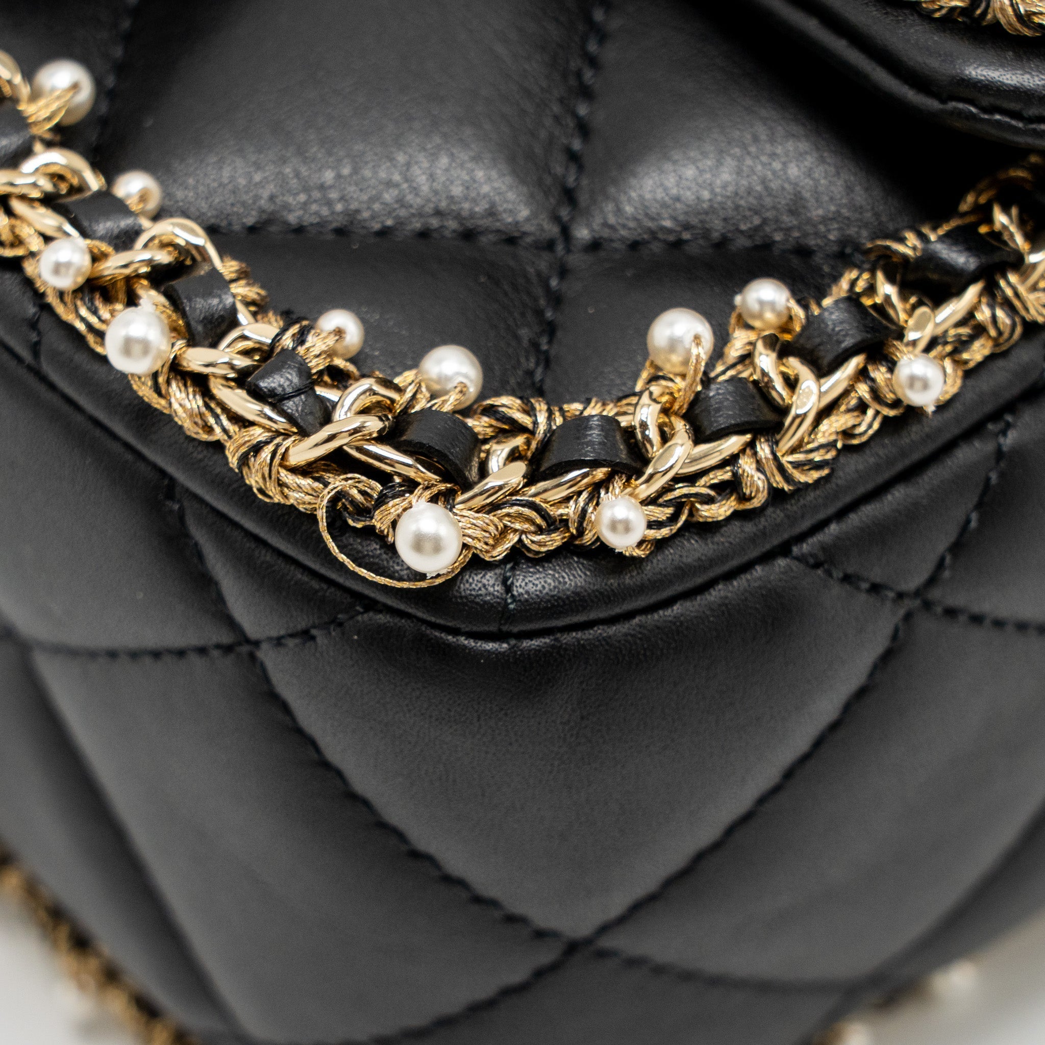 CHANEL PEARL DETAILED EDGE MINI FLAP BAG LAMBSKIN BLACK LGHW (MICROCHIP)