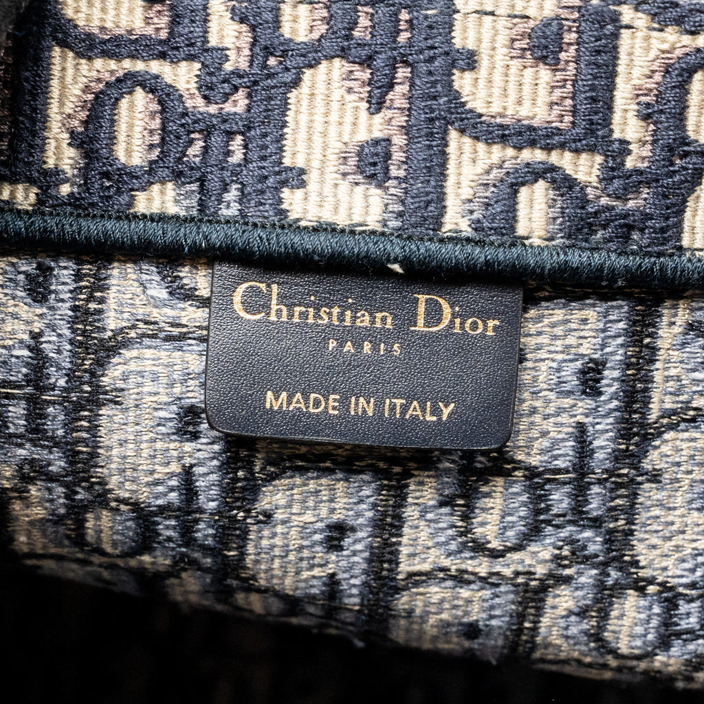 DIOR LARGE BOOK TOTE OBLIQUE EMBROIDERY ECRU/BLUE