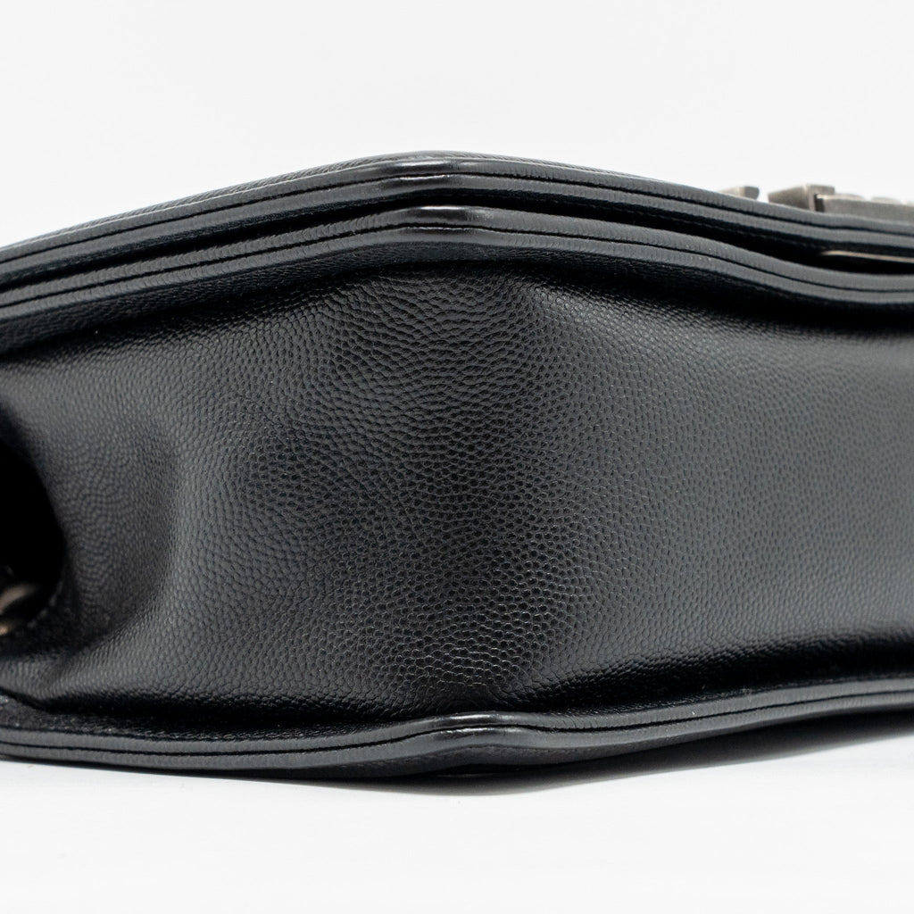 CHANEL MEDIUM BOY BAG CHEVRON CAVIAR BLACK RUTHENIUM SILVER HARDWARE