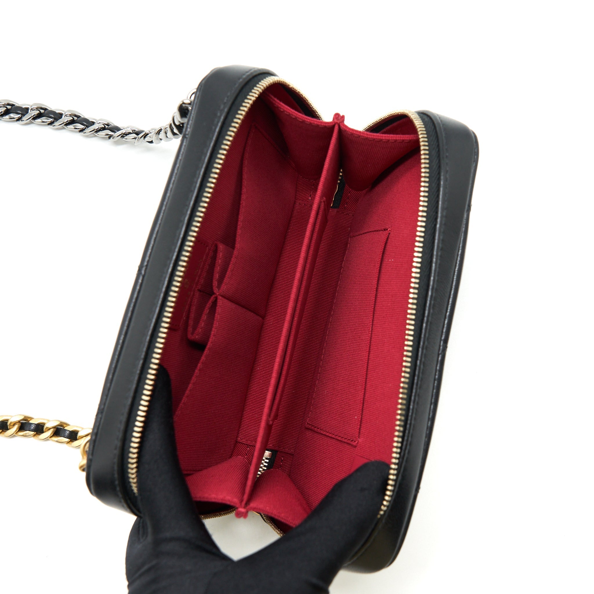 CHANEL 19 CAMERA BAG LAMBSKIN BLACK WITH GOLD/SLIVER HARDWARE