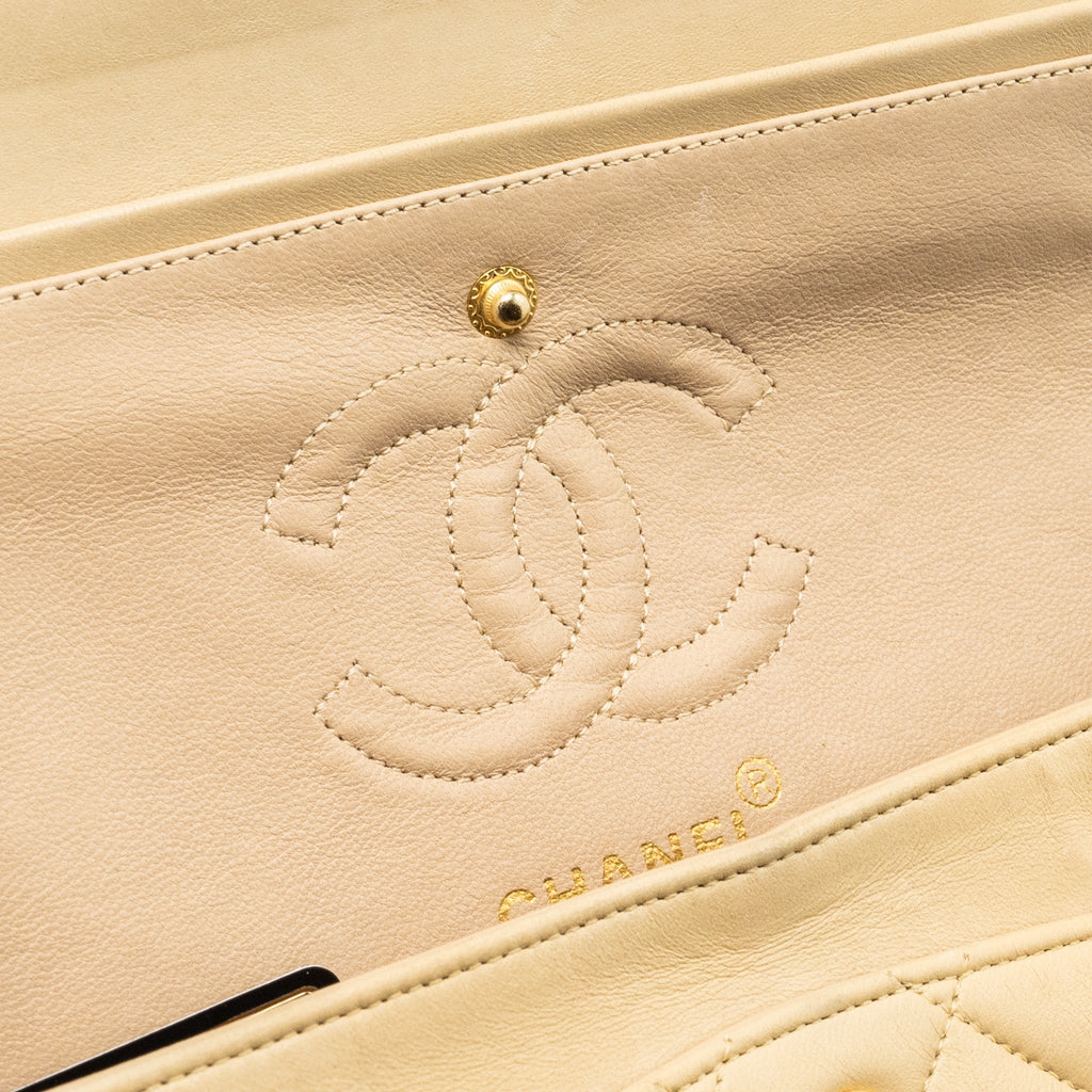 CHANEL VINTAGE SMALL CLASSIC FLAP BAG LAMBSKIN BEIGE GHW