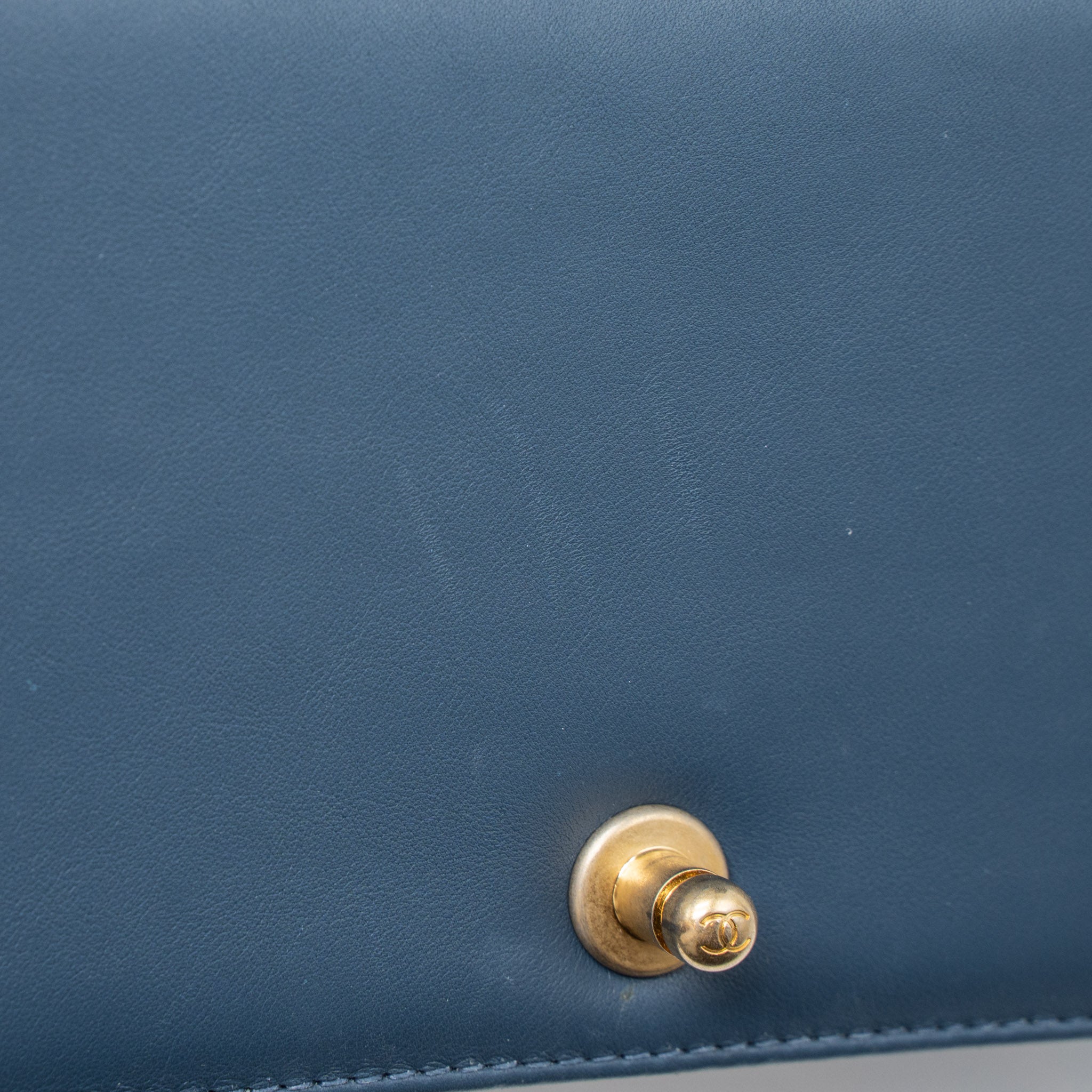 CHANEL TOP HANDLE BOY BAG LAMBSKIN DARK BLUE BRUSHED GHW