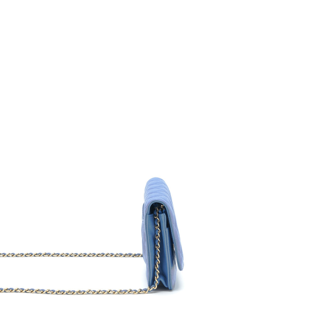 CHANEL CLASSIC WALLET ON CHAIN CAVIAR LIGHT BLUE LGHW
