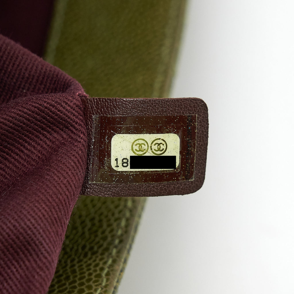 CHANEL QUILTED GRAINED CALFSKIN BAG OLIVE GREEN RUTHENIUM HARDWARE