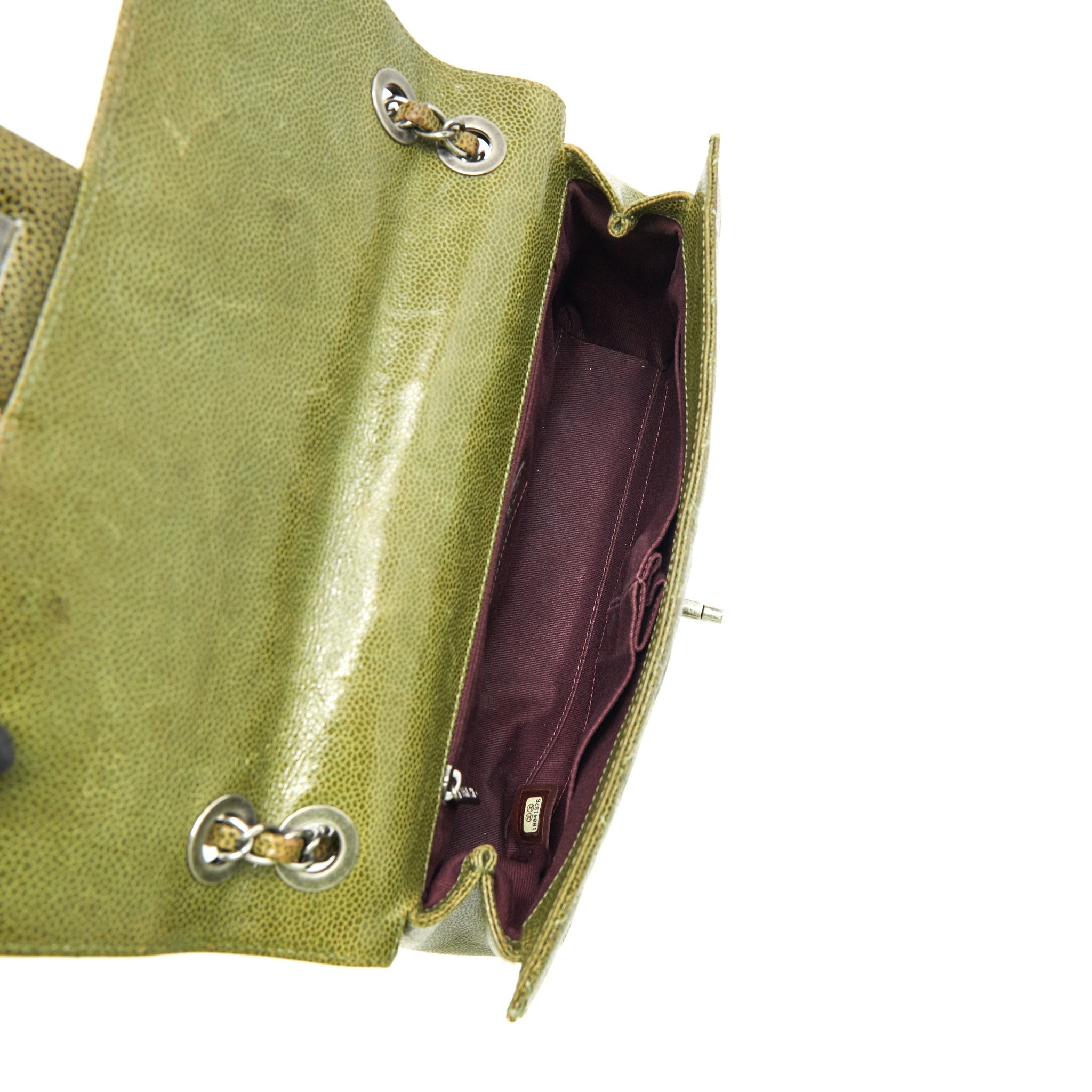 CHANEL QUILTED GRAINED CALFSKIN BAG OLIVE GREEN RUTHENIUM HARDWARE