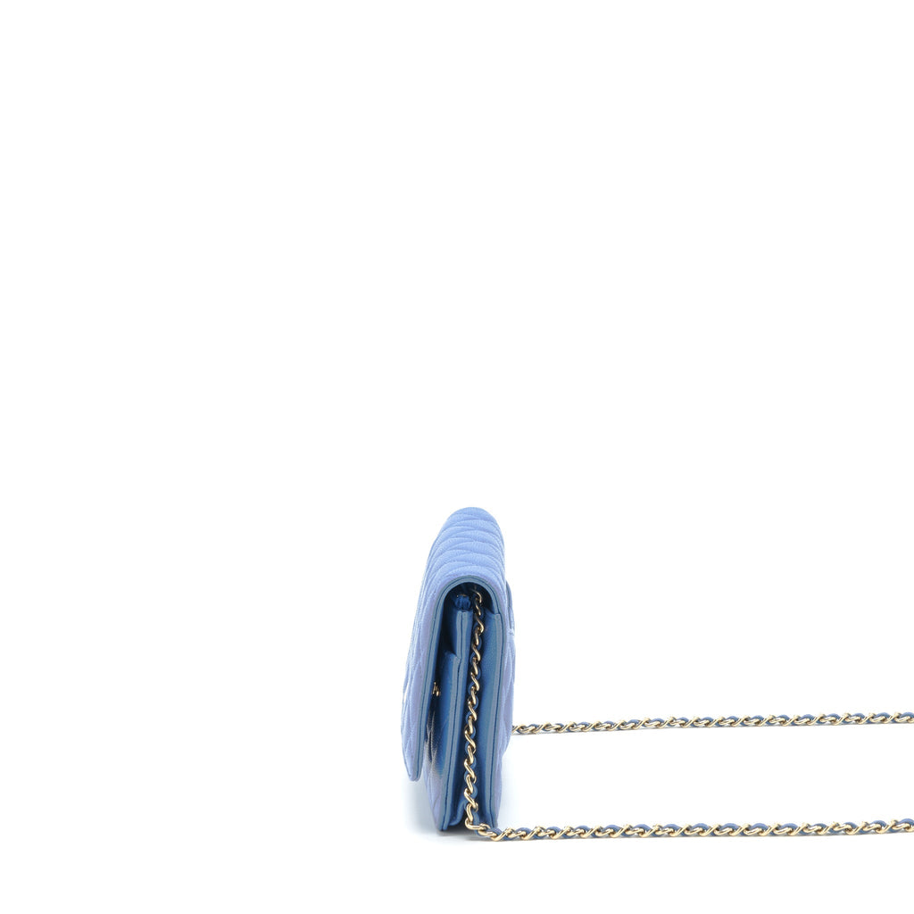 CHANEL CLASSIC WALLET ON CHAIN CAVIAR LIGHT BLUE LGHW