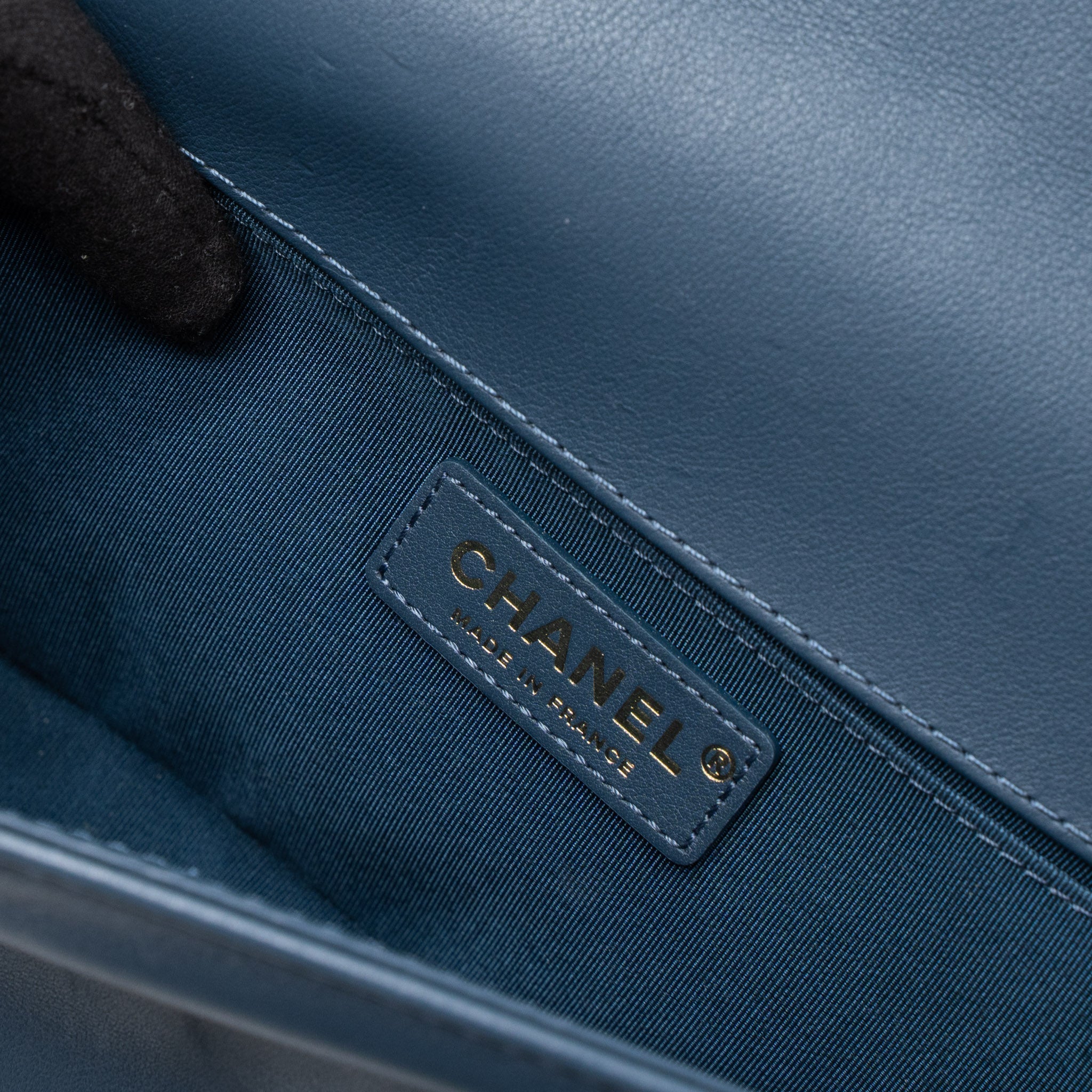 CHANEL TOP HANDLE BOY BAG LAMBSKIN DARK BLUE BRUSHED GHW