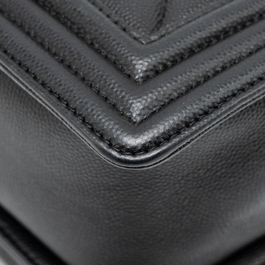CHANEL MEDIUM BOY BAG CHEVRON CAVIAR BLACK RUTHENIUM SILVER HARDWARE