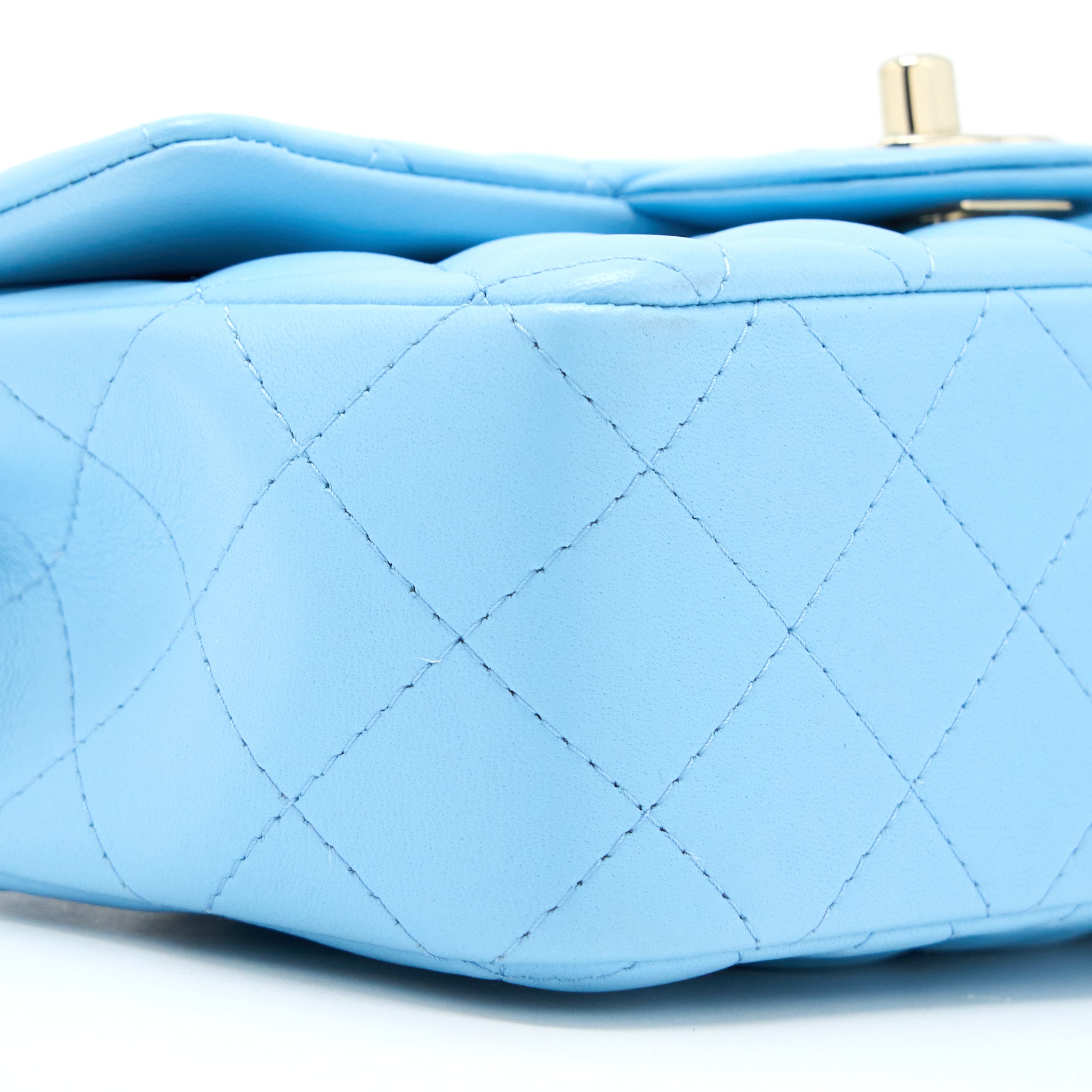 CHANEL MINI RECTANGULAR FLAP BAG LAMBSKIN BLUE LGHW (MICROCHIP)