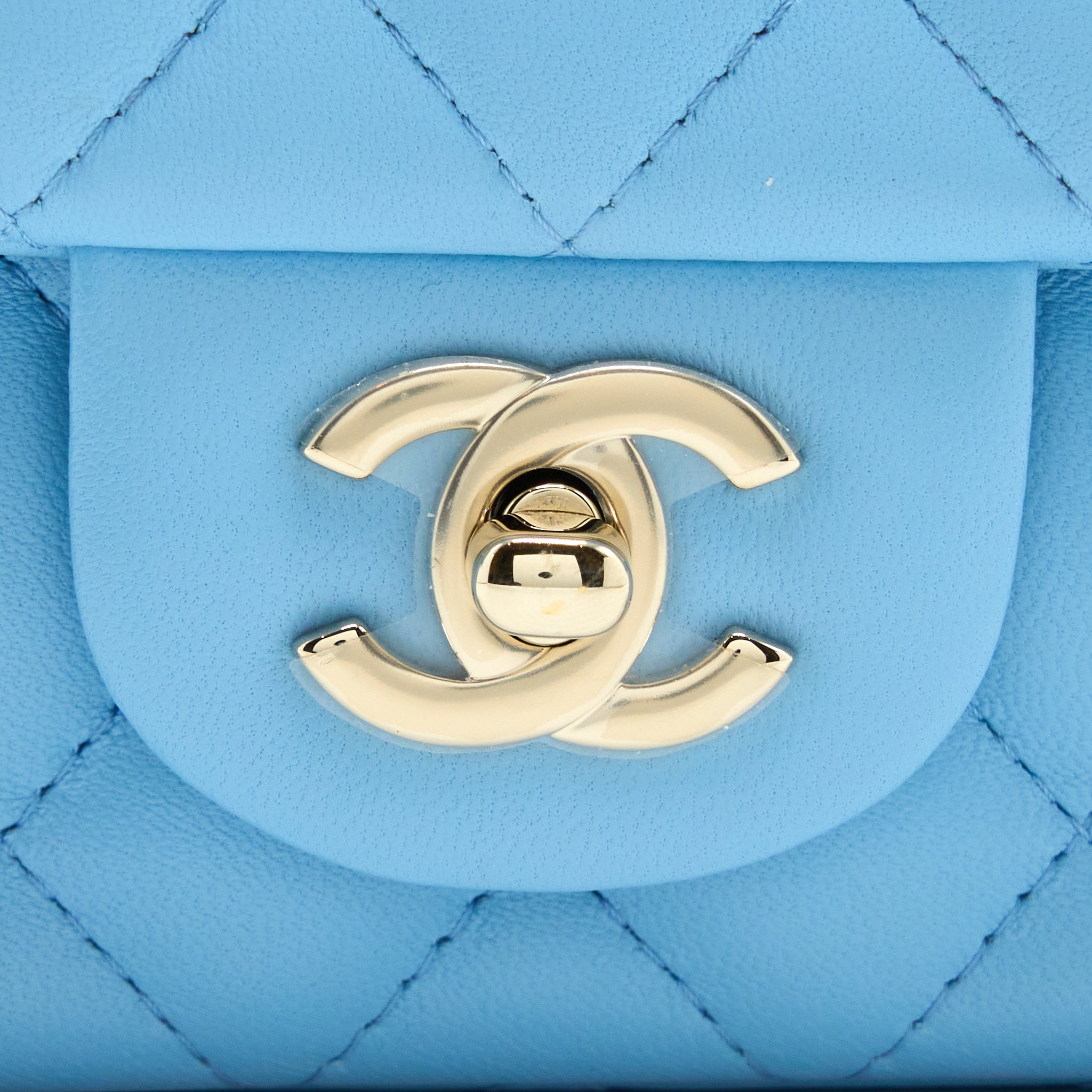 CHANEL MINI RECTANGULAR FLAP BAG LAMBSKIN BLUE LGHW (MICROCHIP)