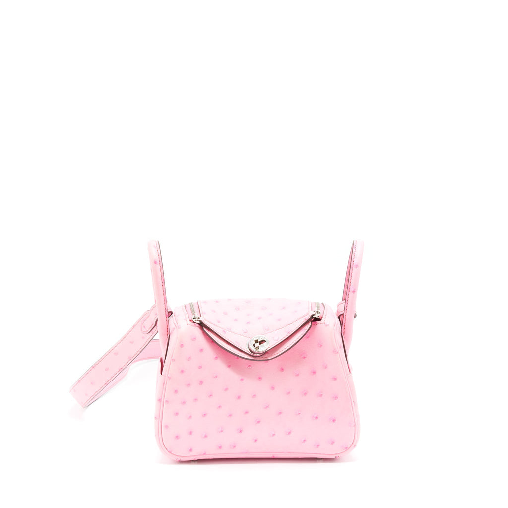 HERMES MINI LINDY OSTRICH L4 ROSE BUBBLEGUM SHW