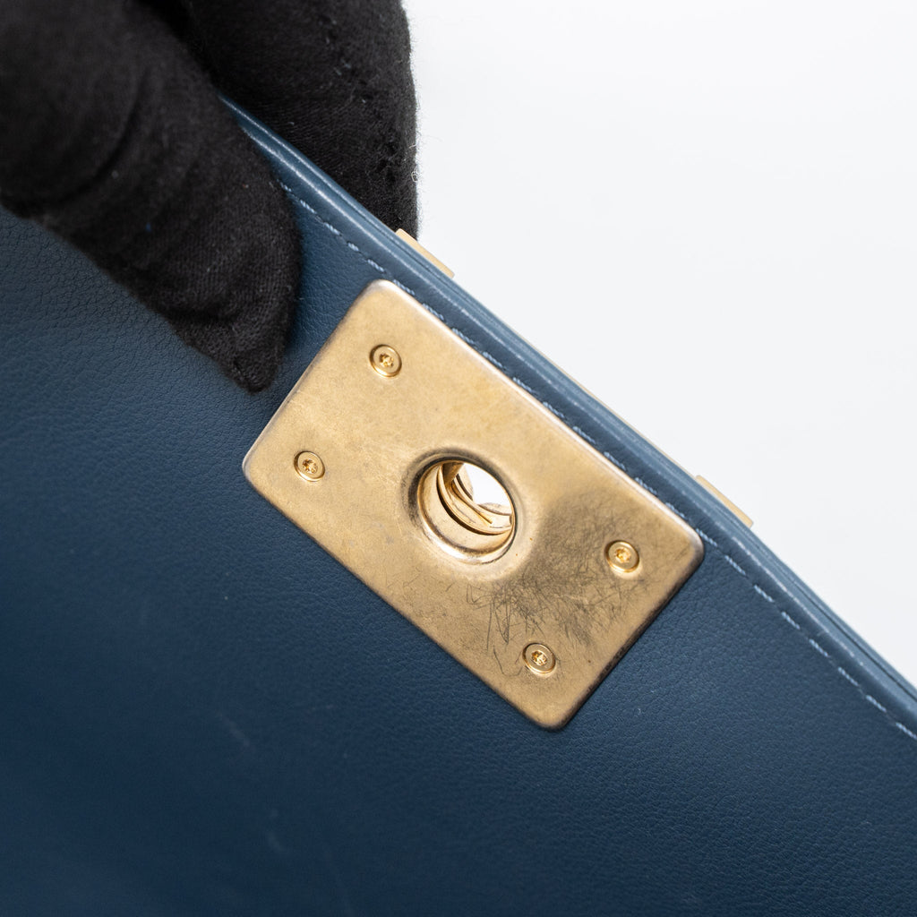 CHANEL TOP HANDLE BOY BAG LAMBSKIN DARK BLUE BRUSHED GHW