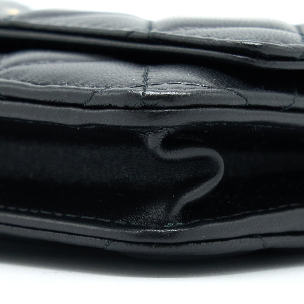 CHANEL PEARL CRUSH WALLET ON CHAIN LAMBSKIN BLACK GHW (MICROCHIP)