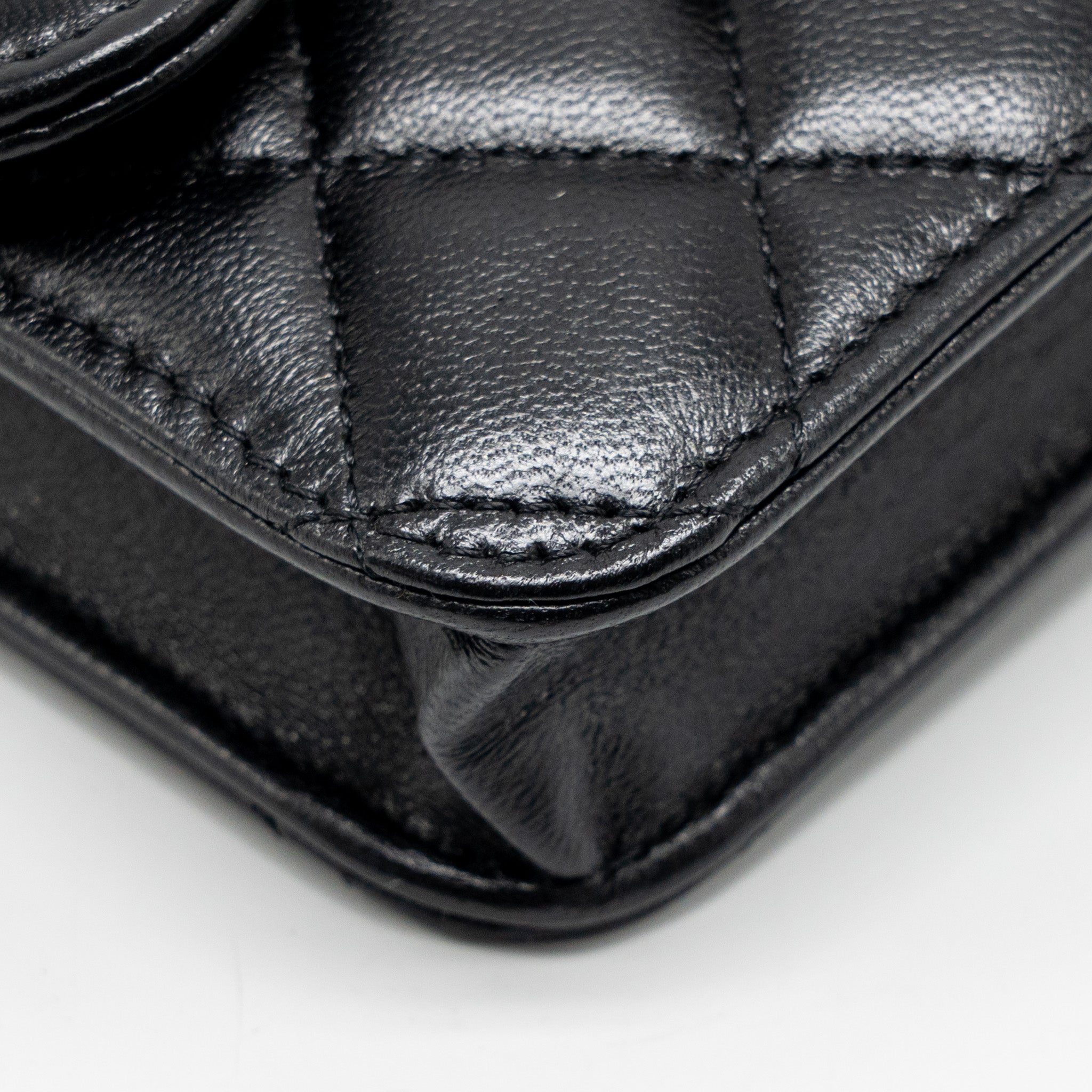 CHANEL MINI TOP HANDLE FLAP COIN PURSE WITH CHAIN LAMBSKIN BLACK LGHW