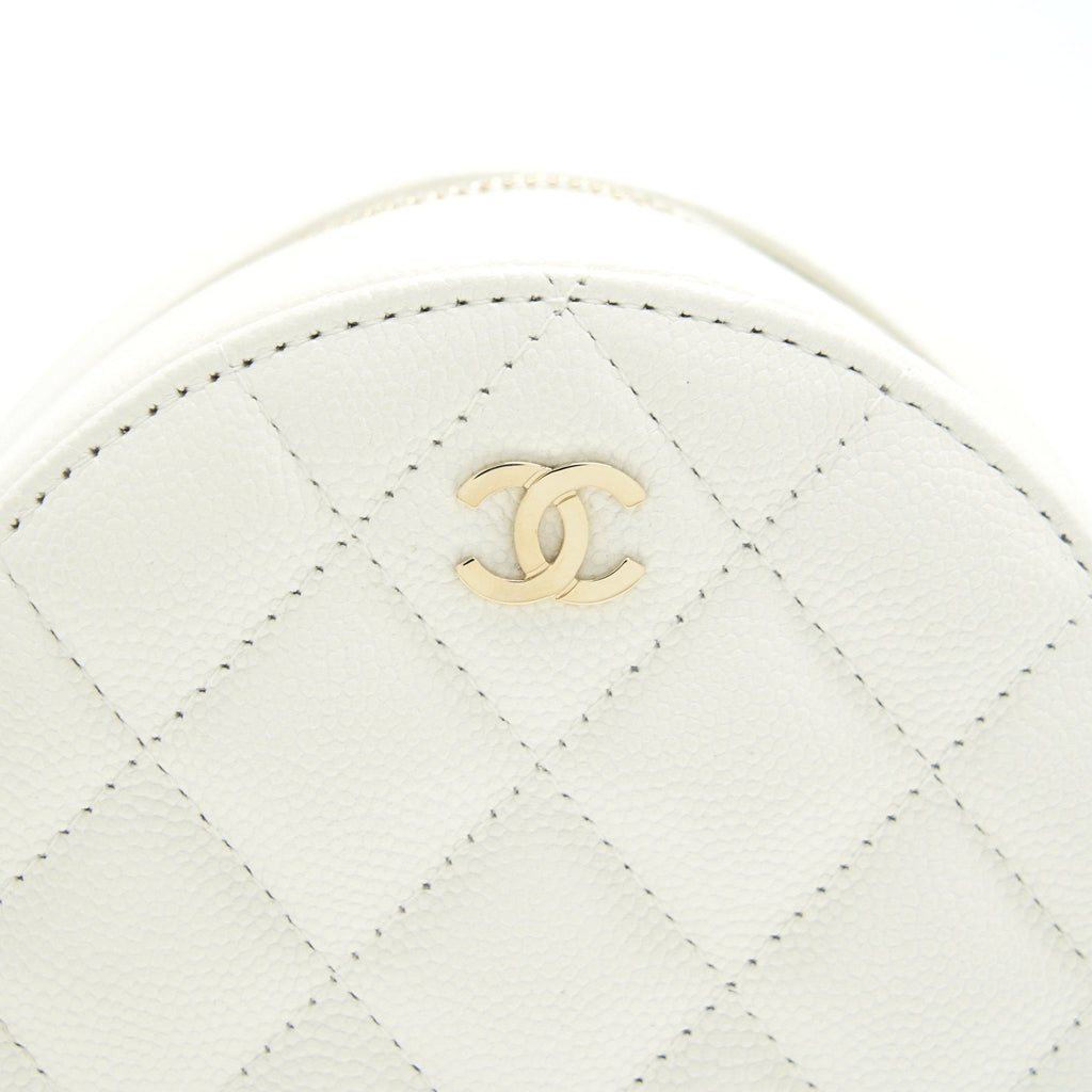 CHANEL ROUND MINI BAG CAVIAR WHITE LGHW