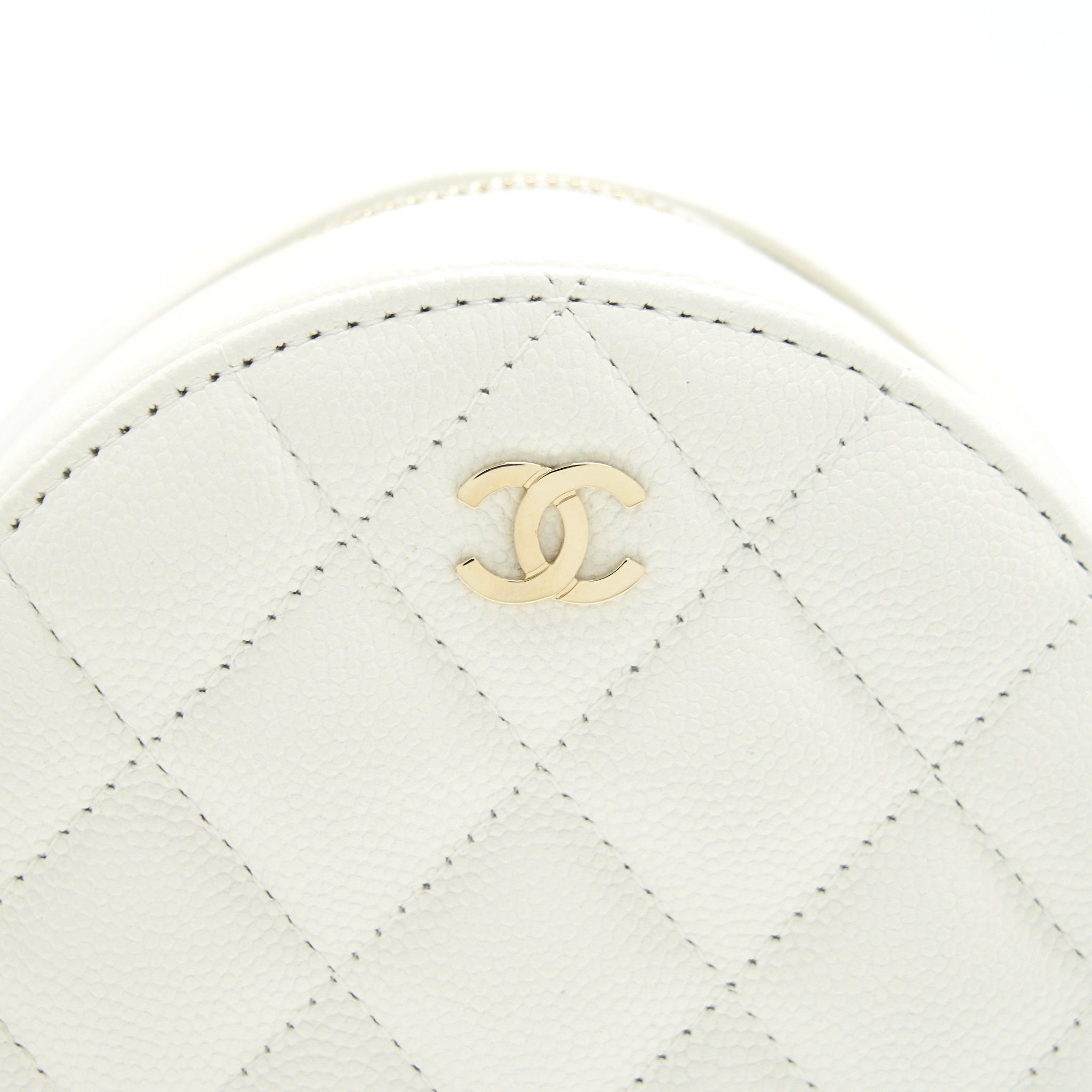 CHANEL ROUND MINI BAG CAVIAR WHITE LGHW