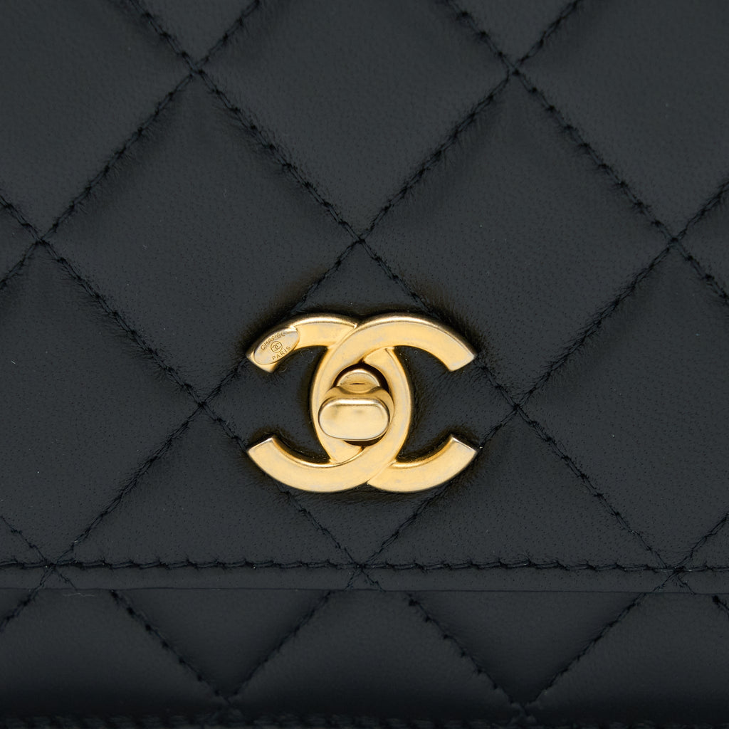 CHANEL PEARL CRUSH WALLET ON CHAIN LAMBSKIN BLACK GHW (MICROCHIP)