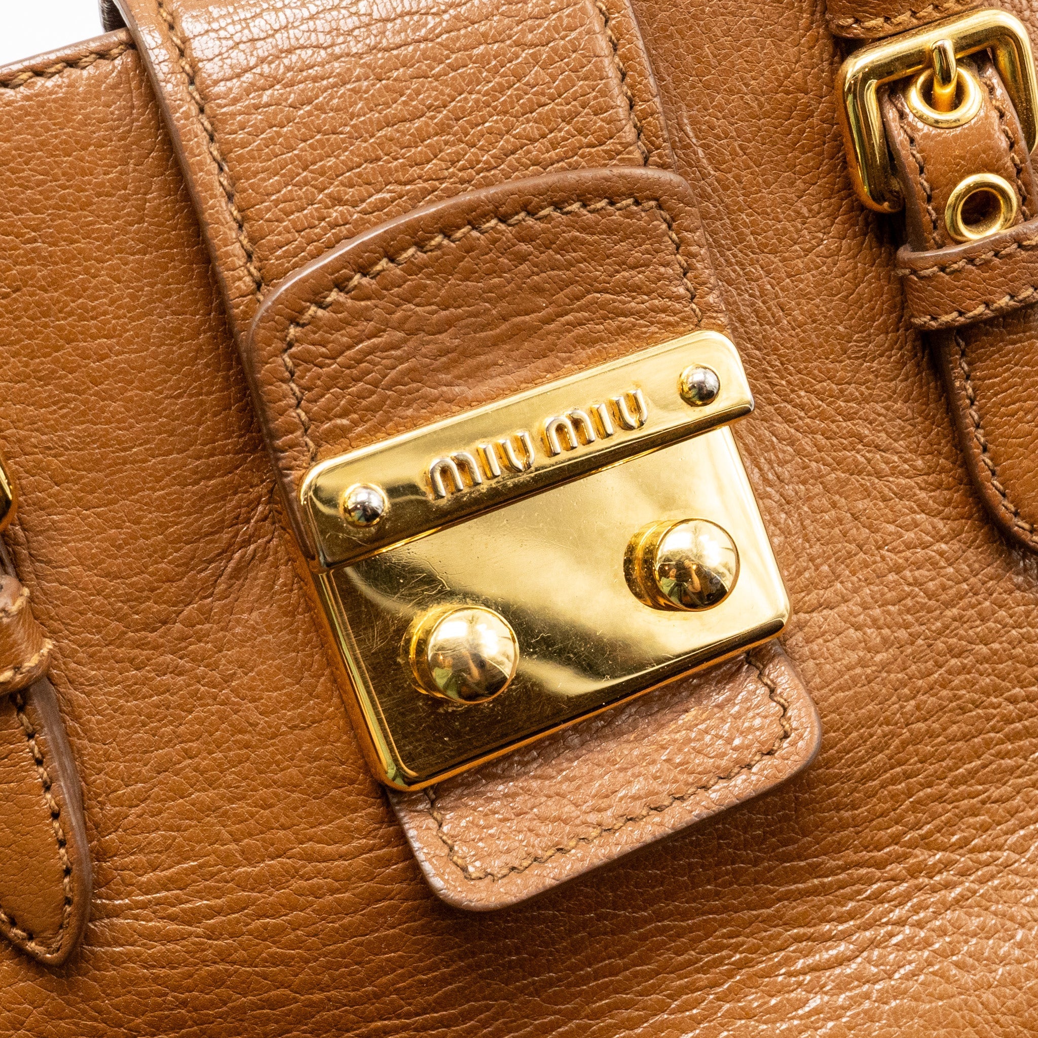 MIU MIU MADRAS TOTE BAG CALFSKIN BROWN GHW
