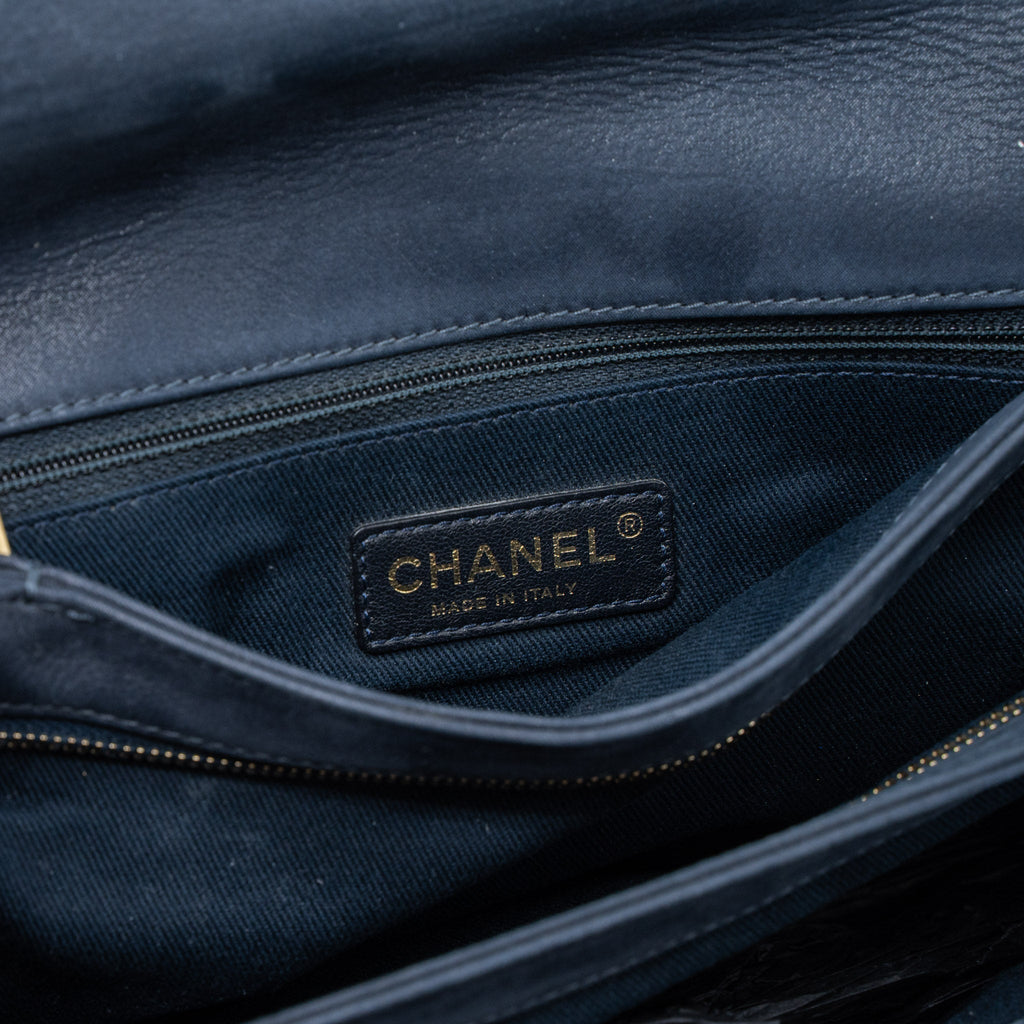 CHANEL QUILTED FLAP BAG CALFSKIN IRIDESCENT DARK BLUE BRUSHED GHW