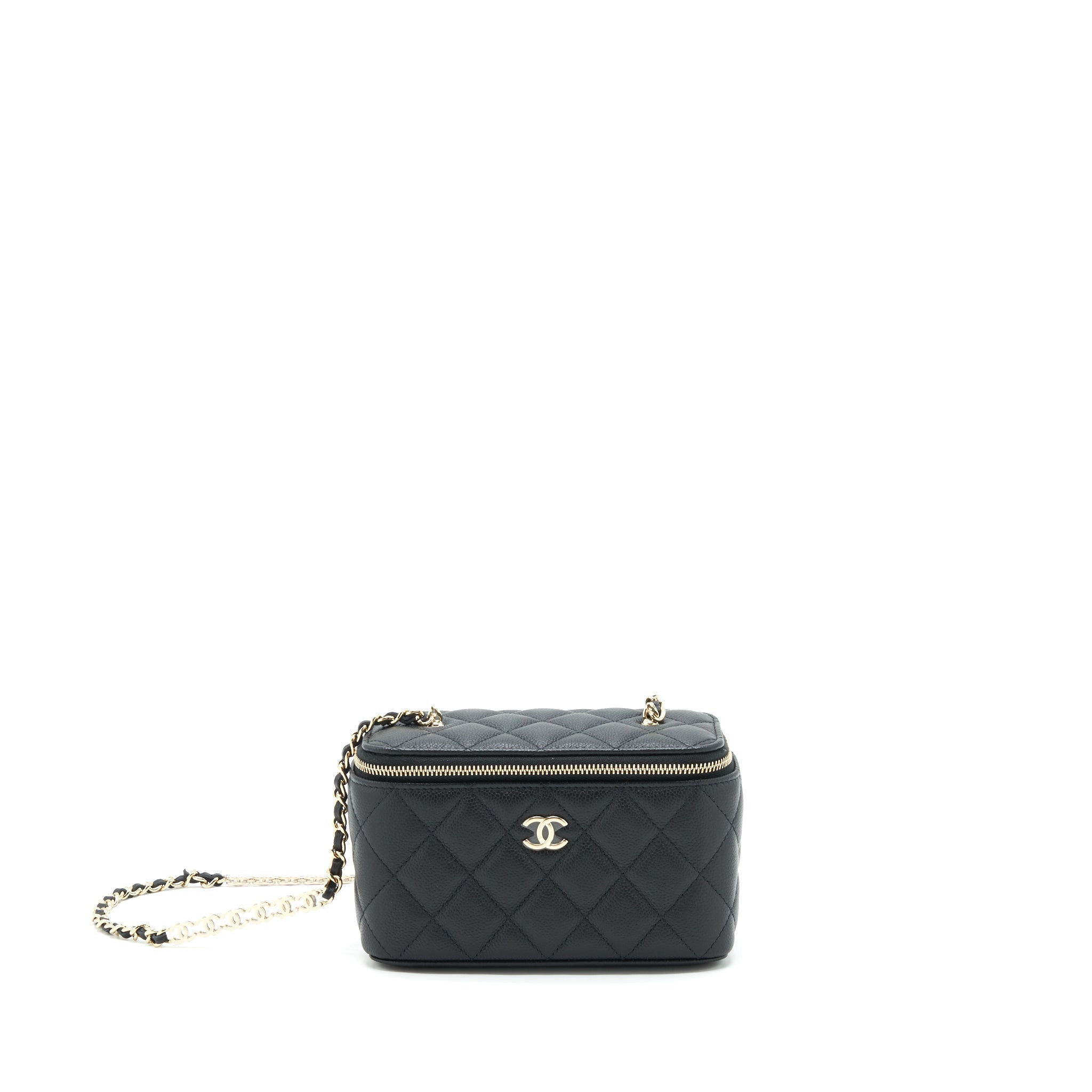 CHANEL 22P LONG VANITY WITH LOGO CHAIN CAVIAR BLACK LGHW