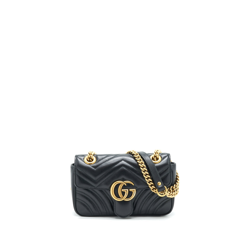 GUCCI GG MARMONT MINI MATELASSE SHOULDER BAG BLACK GHW