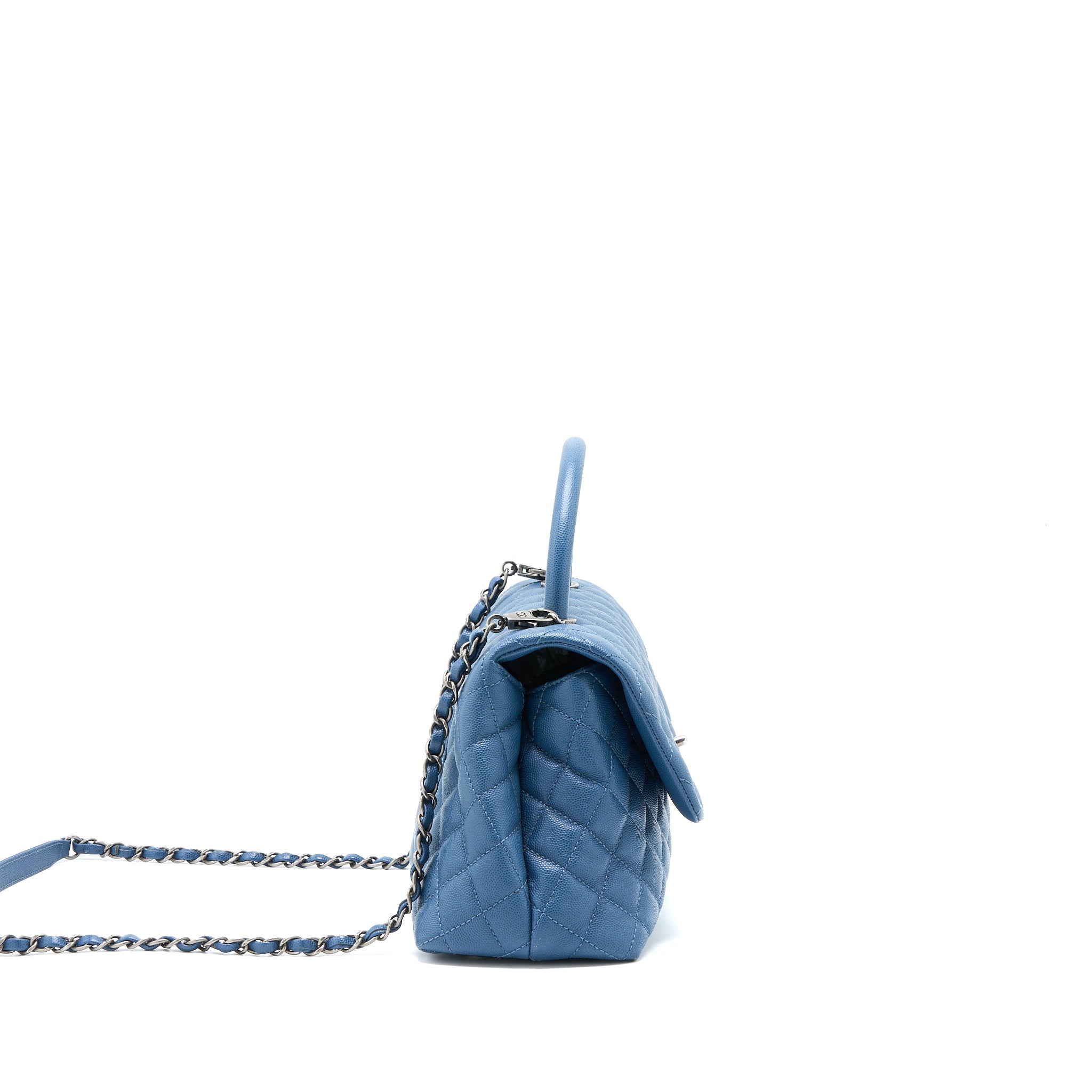 CHANEL MEDIUM COCO HANDLE CAVIAR BLUE RUTHENIUM SHW