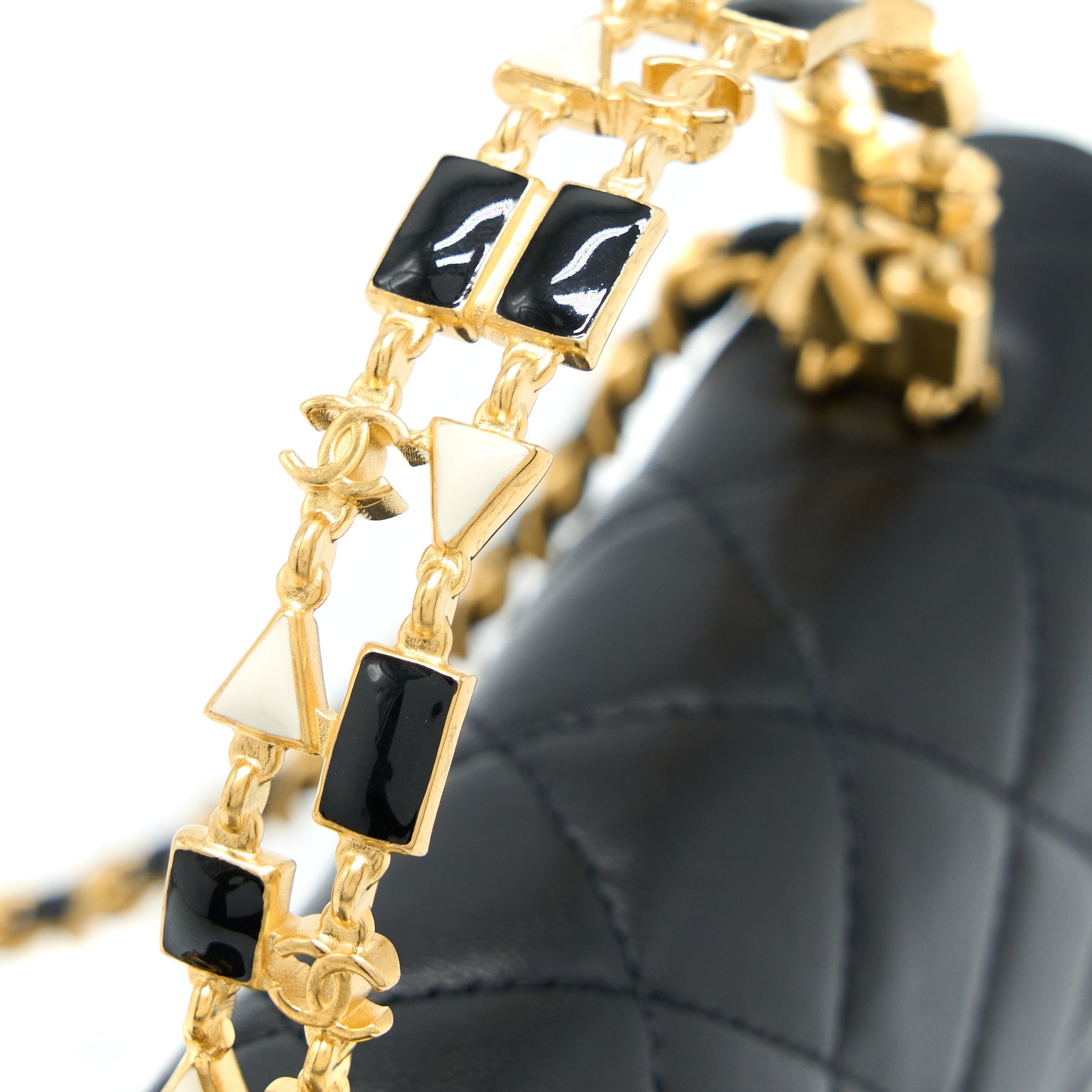 CHANEL 22B FLAP BAG WITH ENAMEL TOP HANDLE LAMBSKIN BLACK GHW