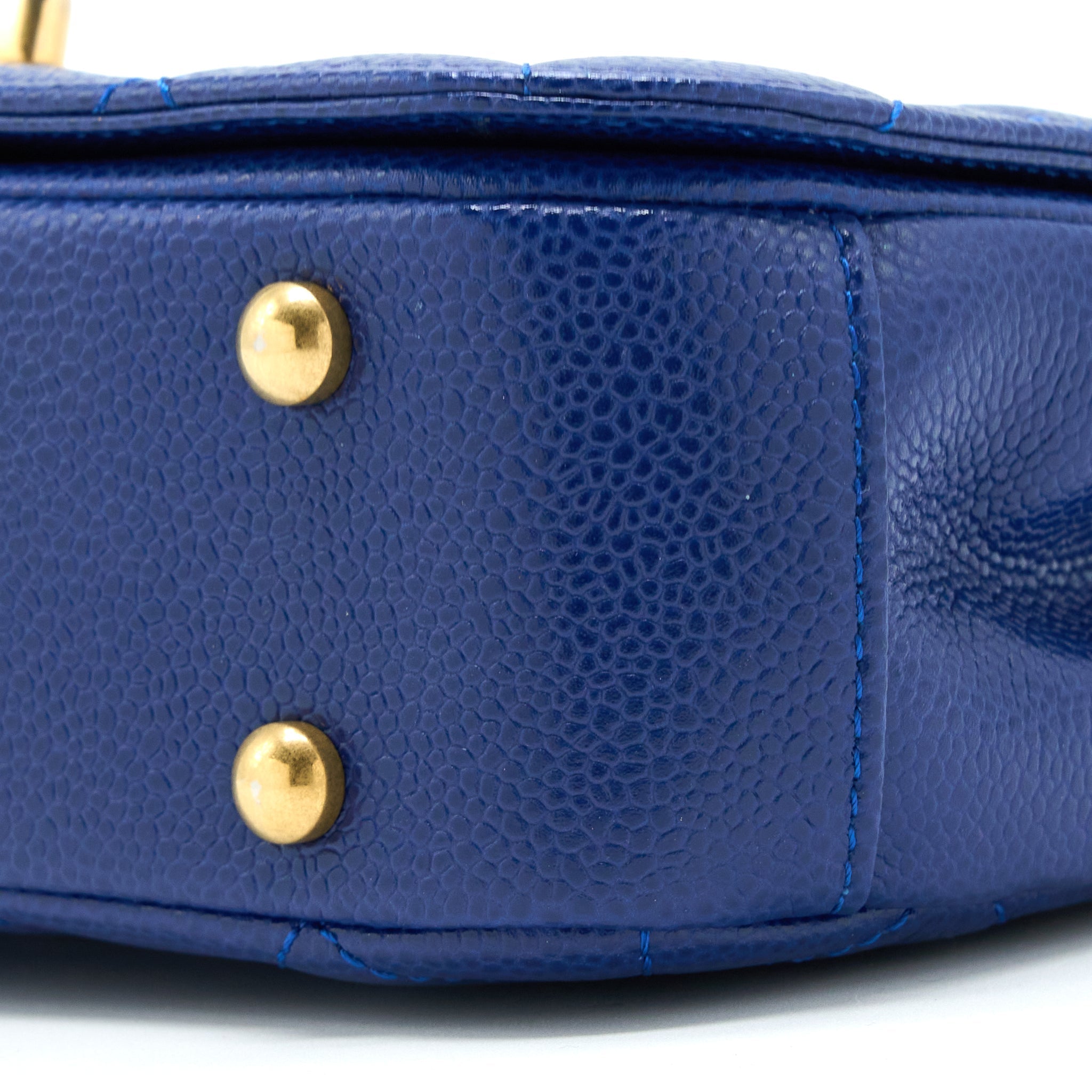 CHANEL TOP HANDLE QUILTED FLAP BAG CAVIAR BLUE GHW
