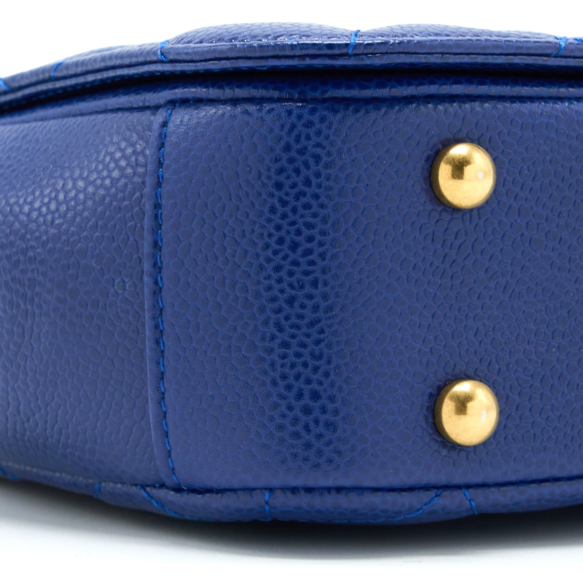 CHANEL TOP HANDLE QUILTED FLAP BAG CAVIAR BLUE GHW